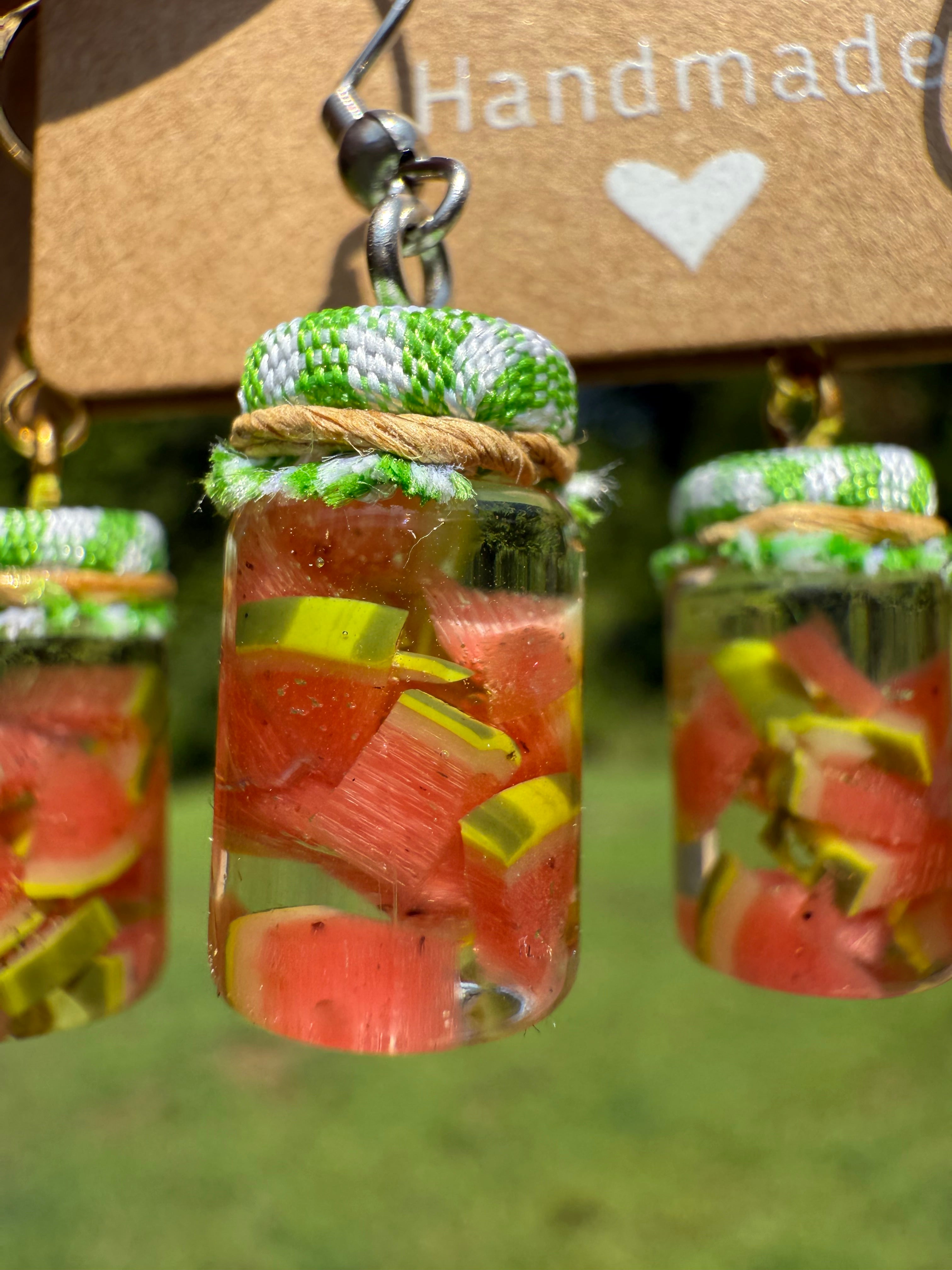 Pickled Watermelon Jar Earrings