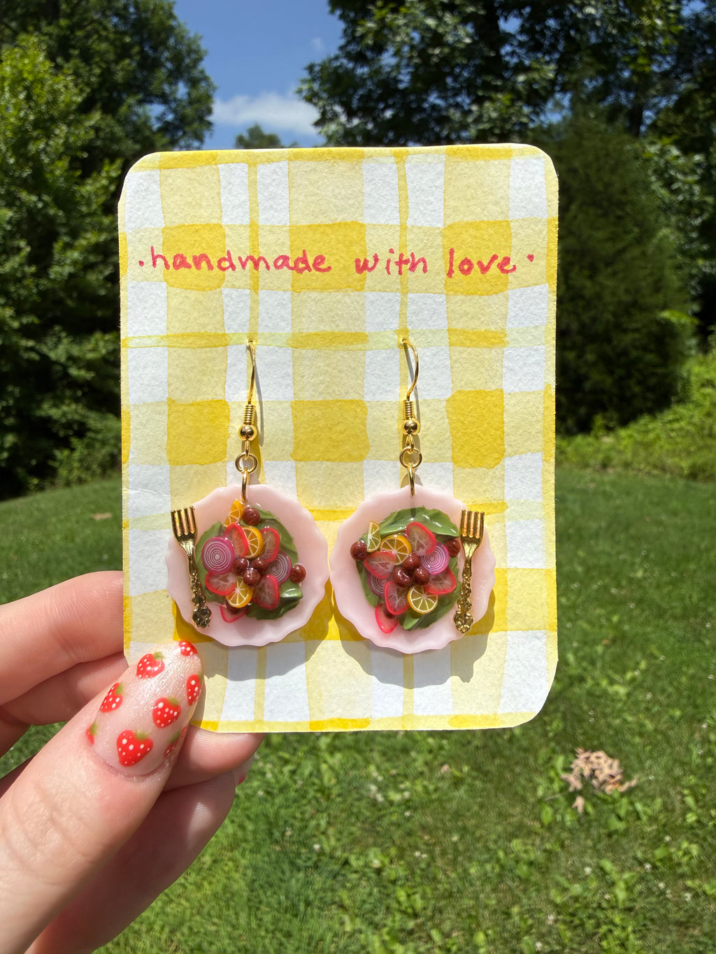 Strawberry Salad Plate Earrings