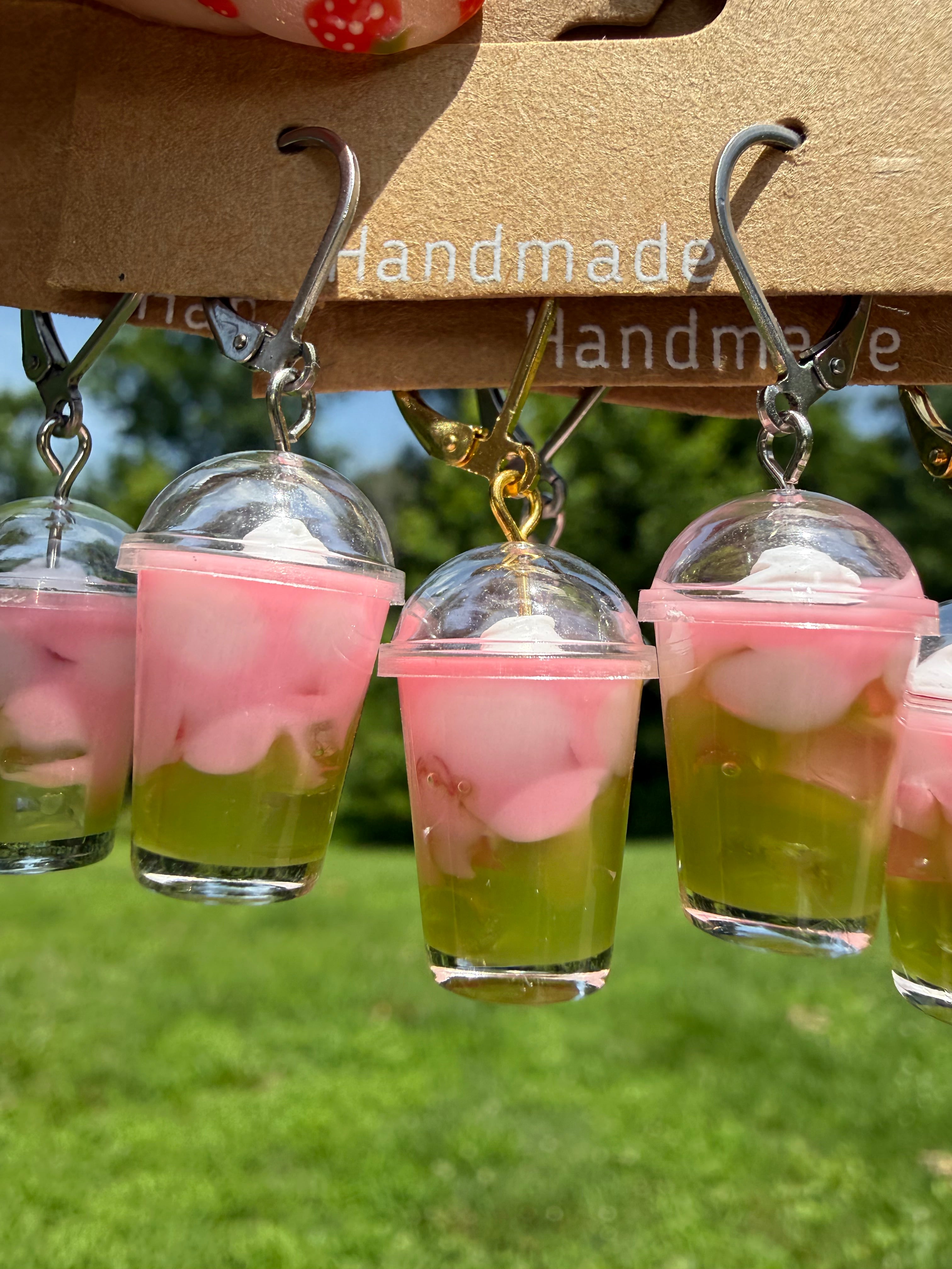 Strawberry Sky Iced Matcha Latte Earrings