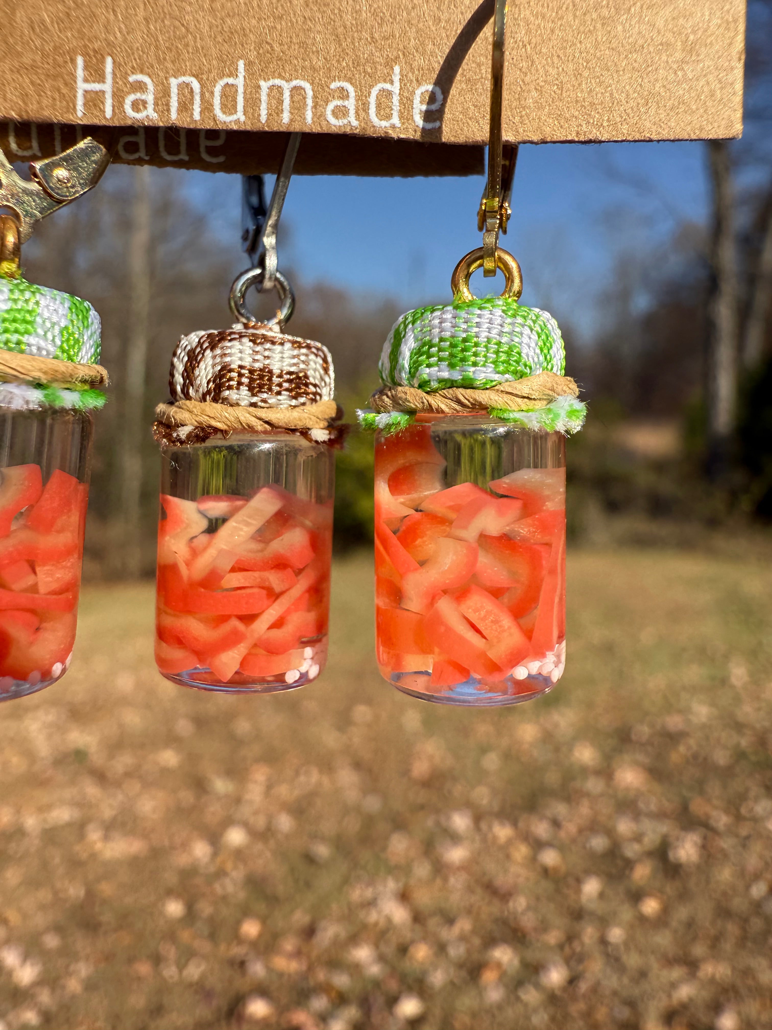 Red Bell Pepper Strips Jar Earrings