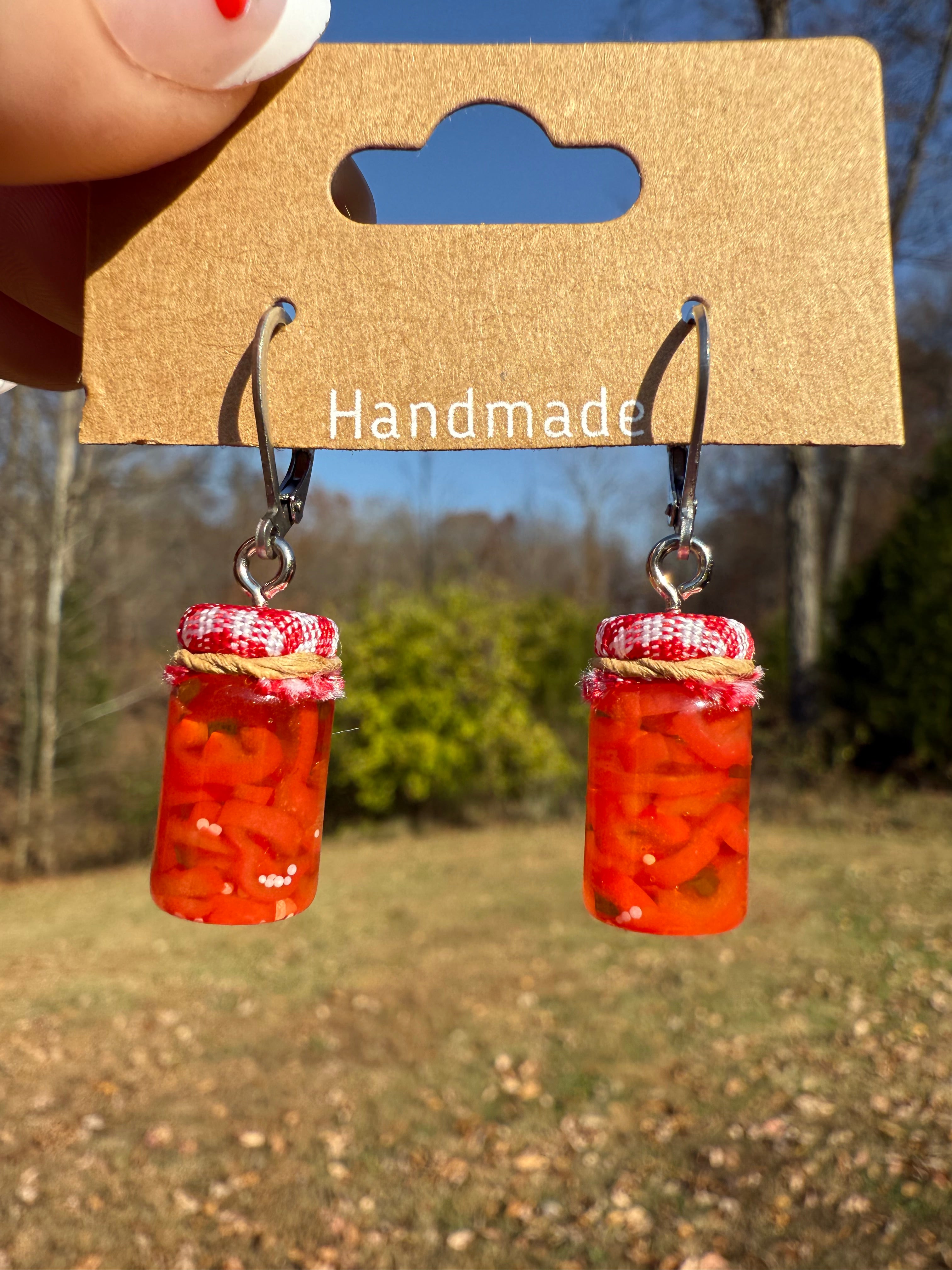 Red Bell Pepper Strips Jar Earrings