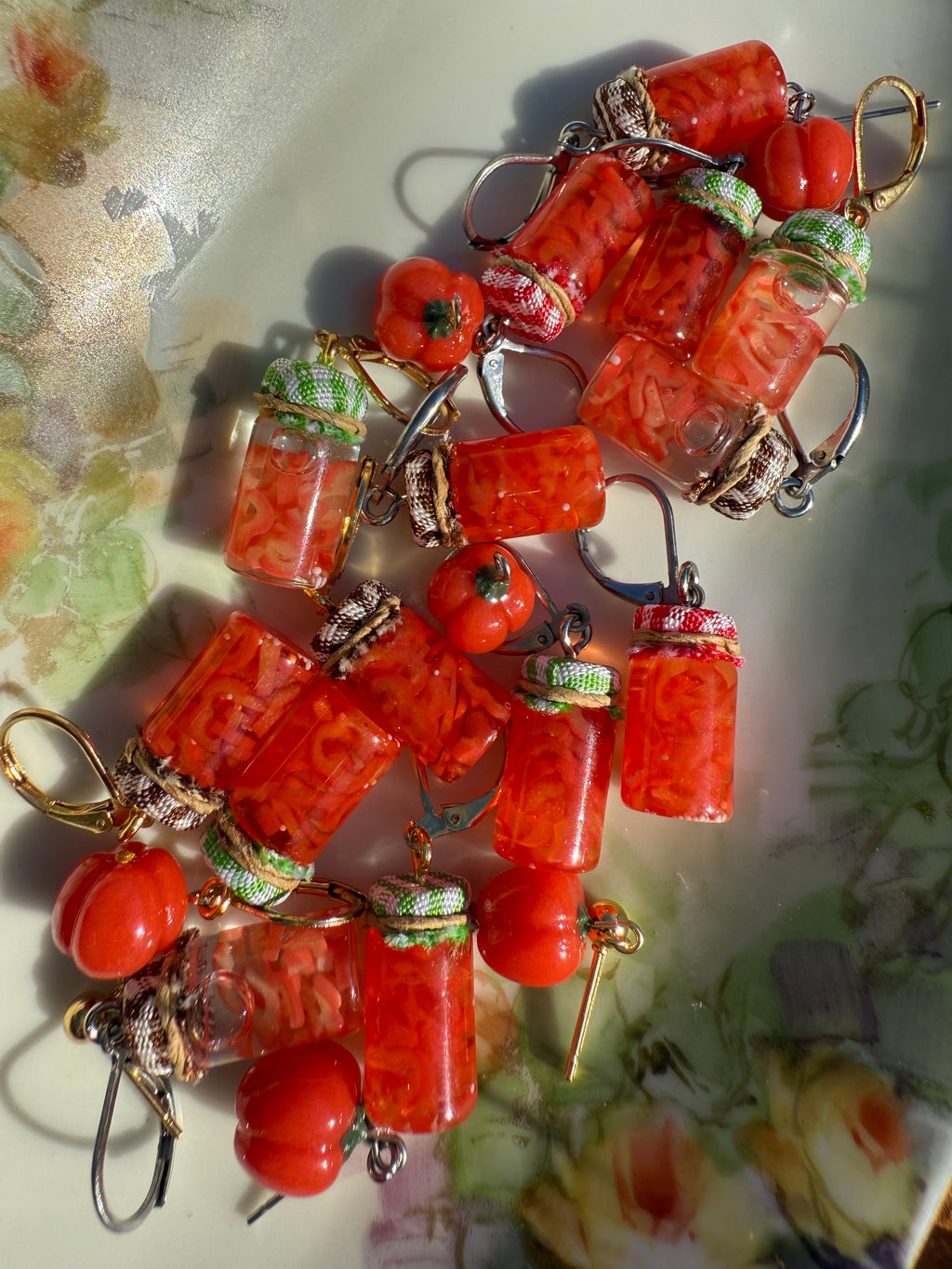 Red Bell Pepper Strips Jar Earrings