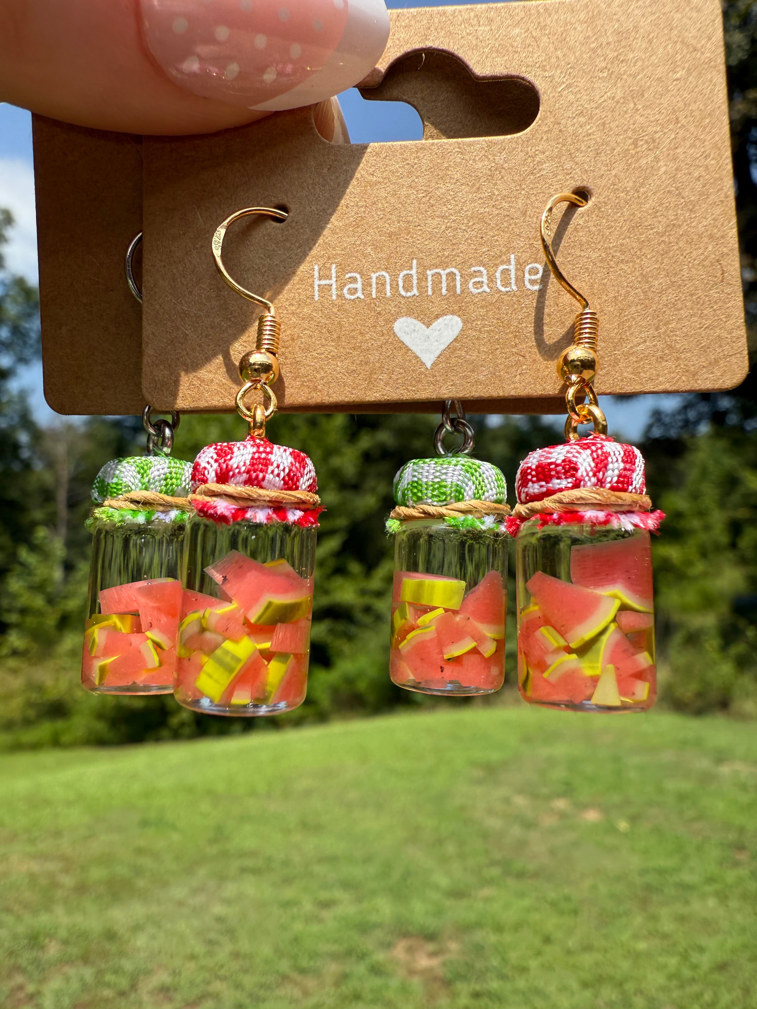 Pickled Watermelon Jar Earrings
