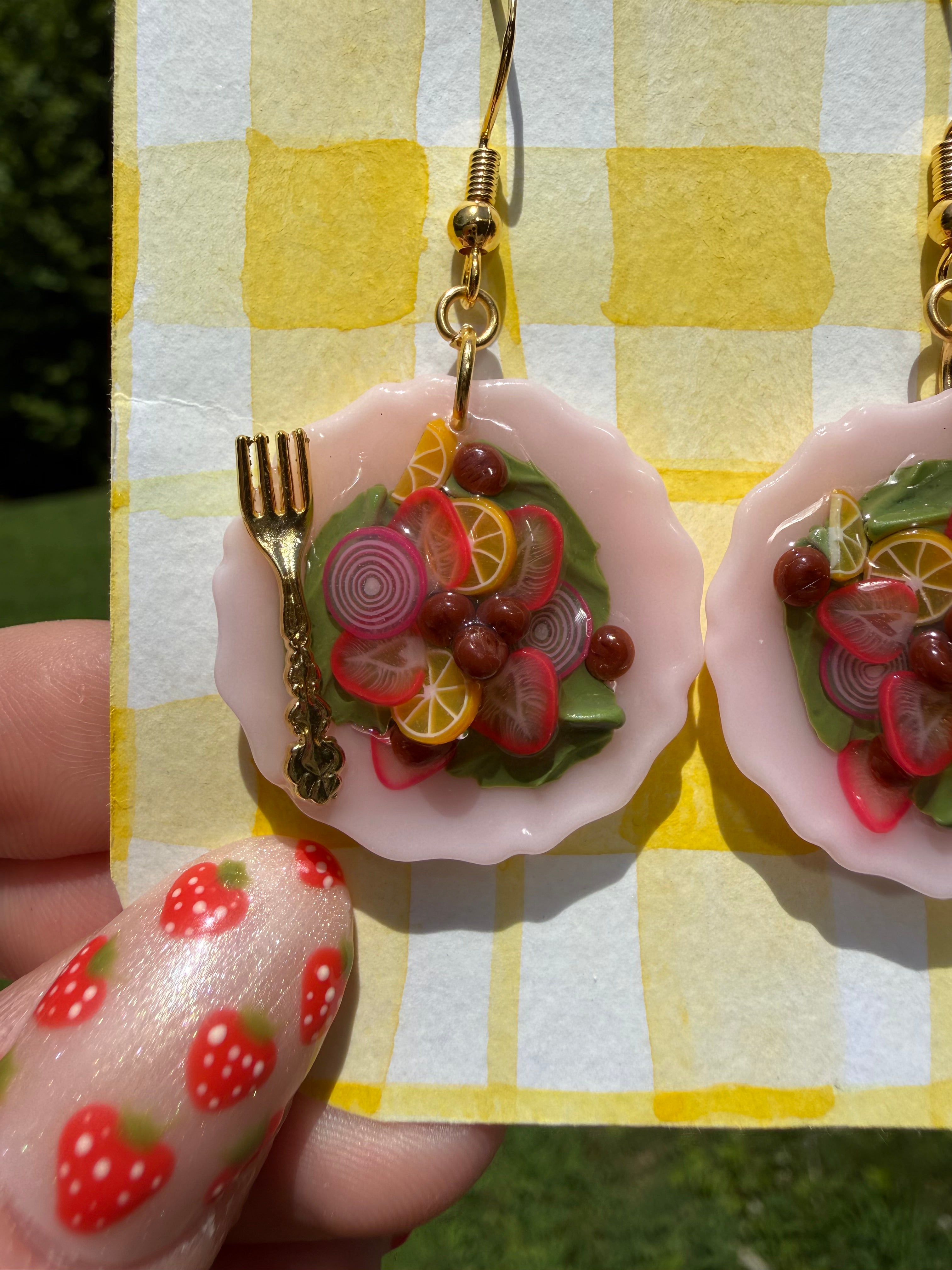 Strawberry Salad Plate Earrings