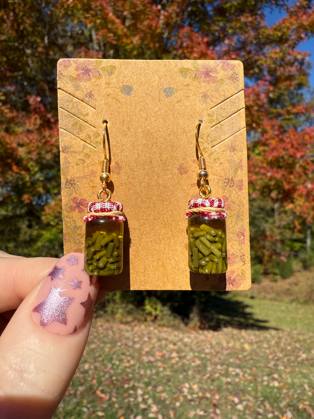 Green Beans Jar Earrings