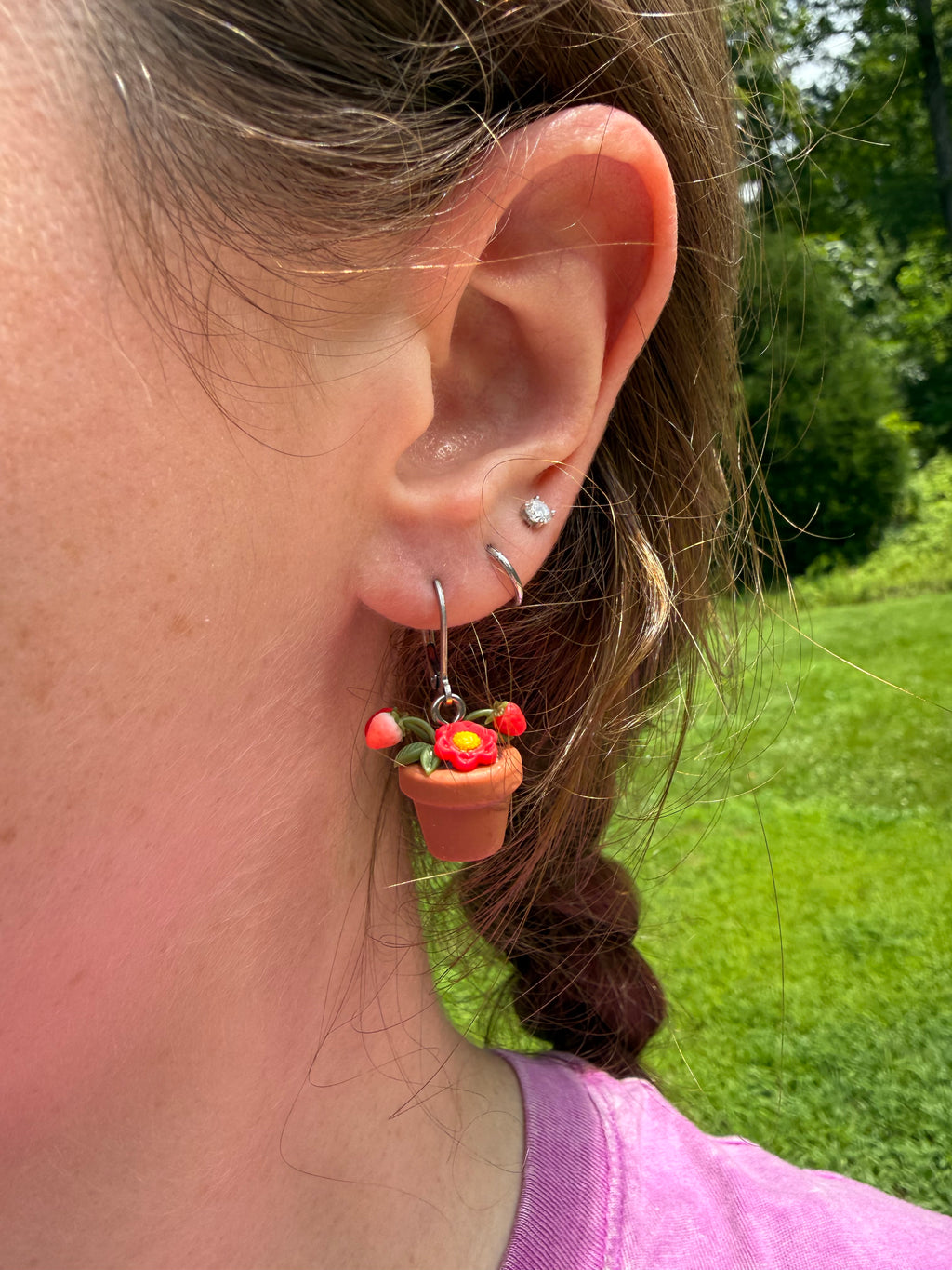 Potted Strawberry Plant Earrings