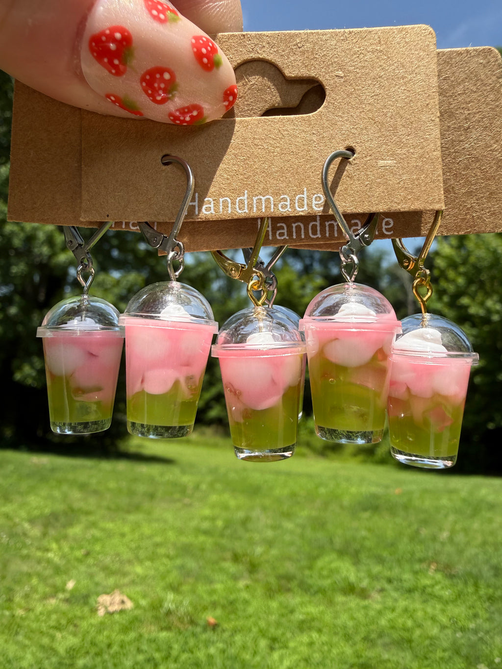 Strawberry Sky Iced Matcha Latte Earrings