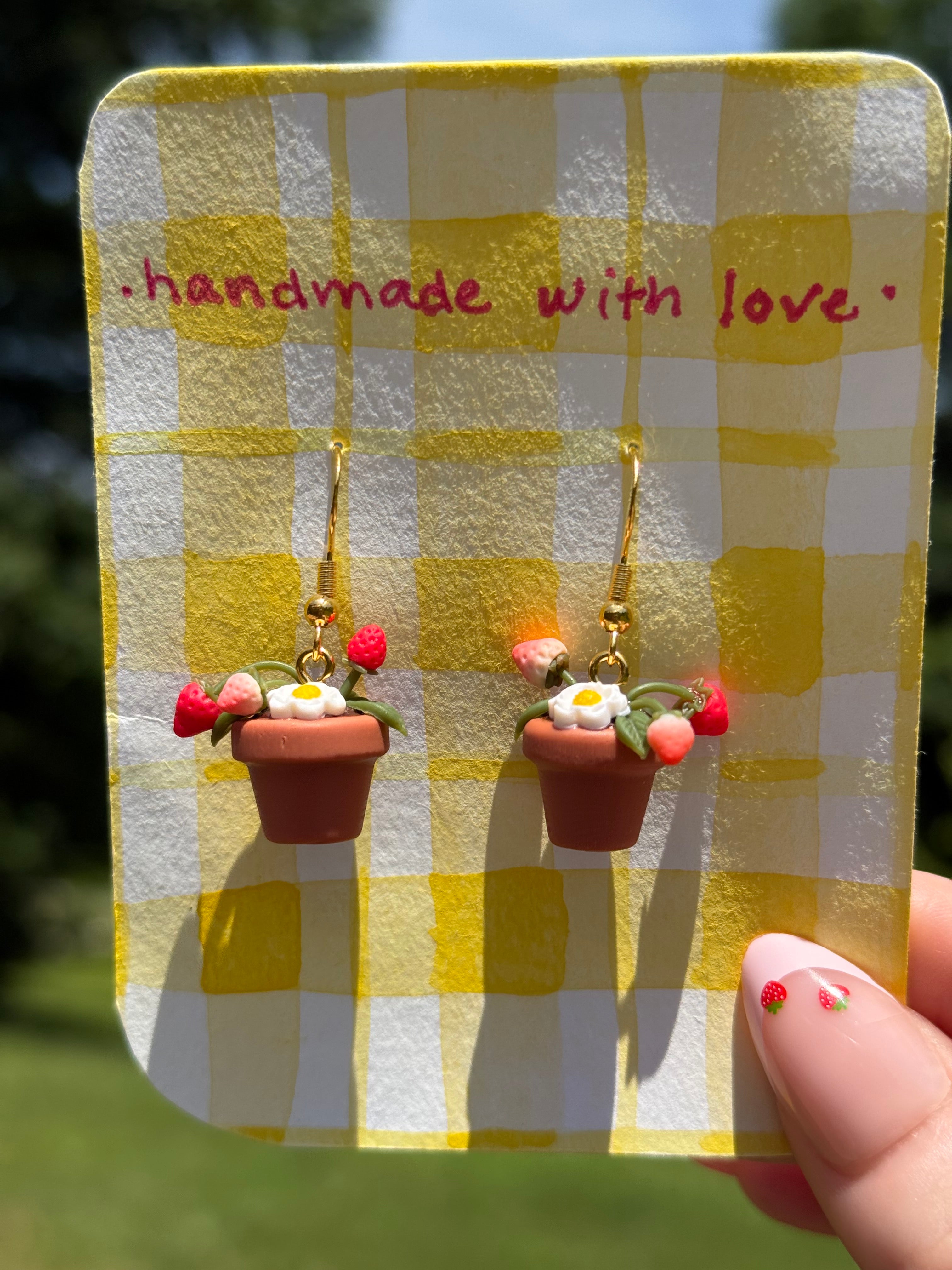 Potted Strawberry Plant Earrings