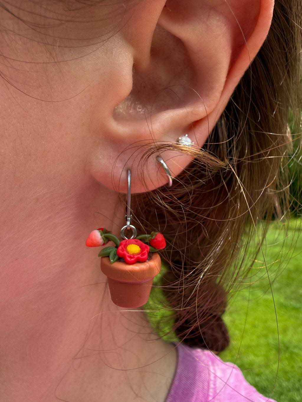 Potted Strawberry Plant Earrings