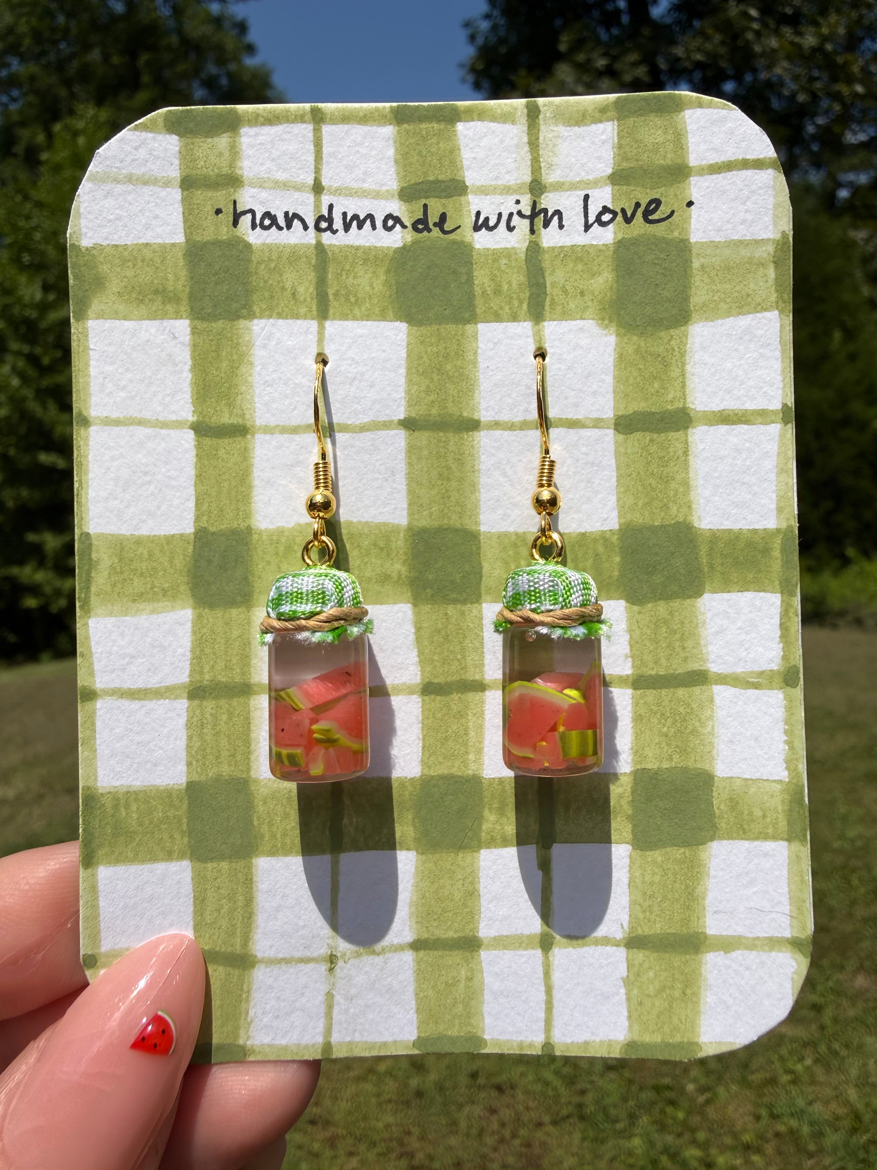 Pickled Watermelon Jar Earrings
