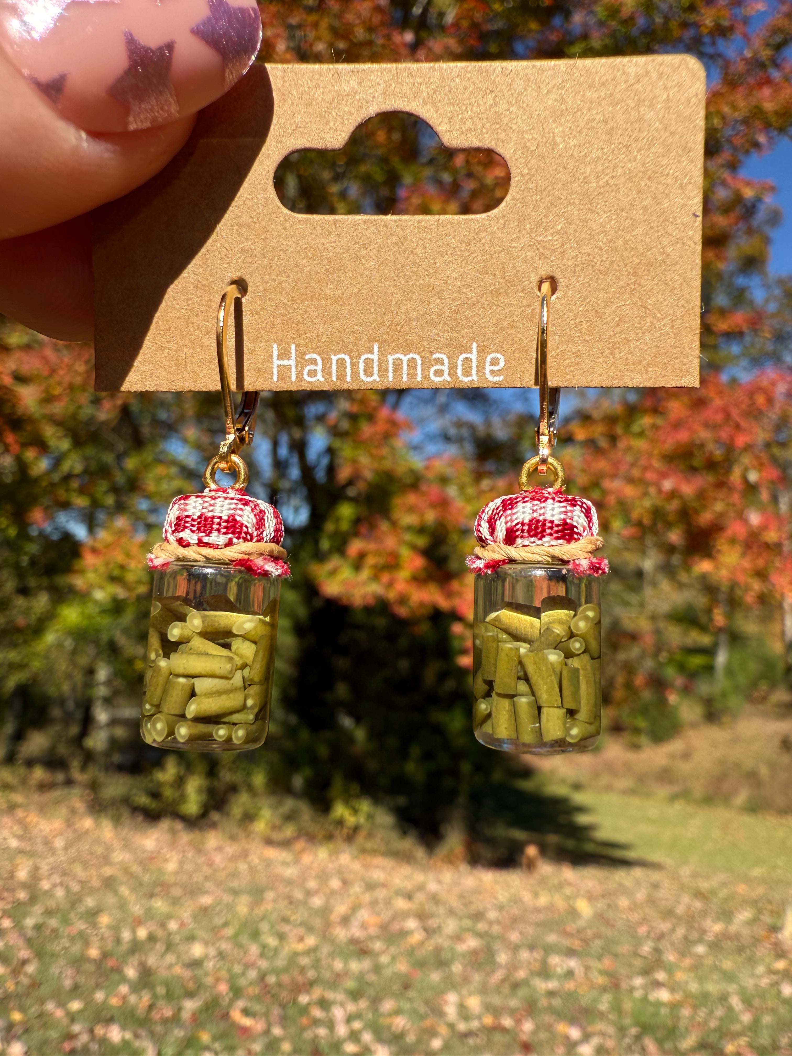 Green Beans Jar Earrings