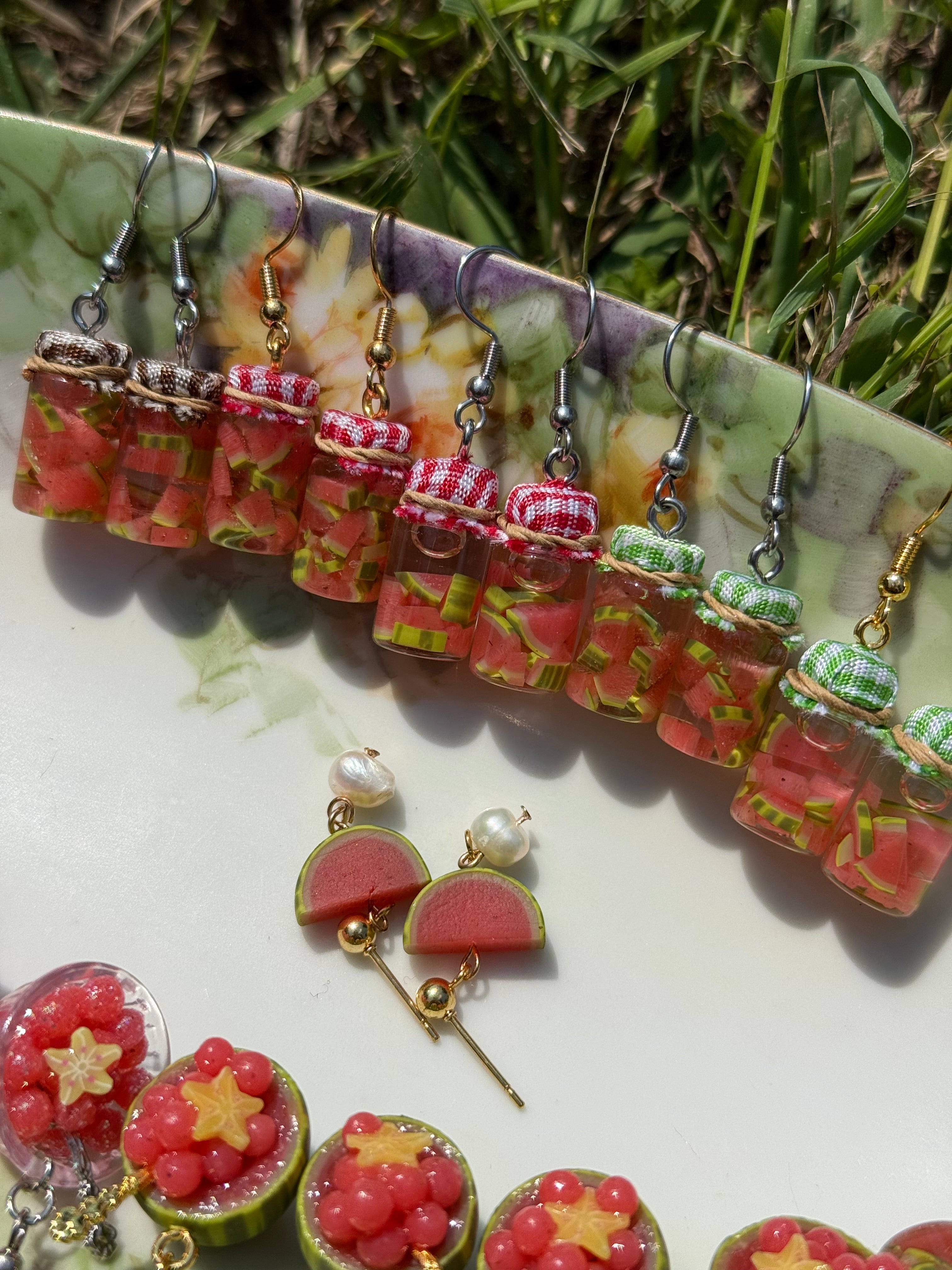 Pickled Watermelon Jar Earrings
