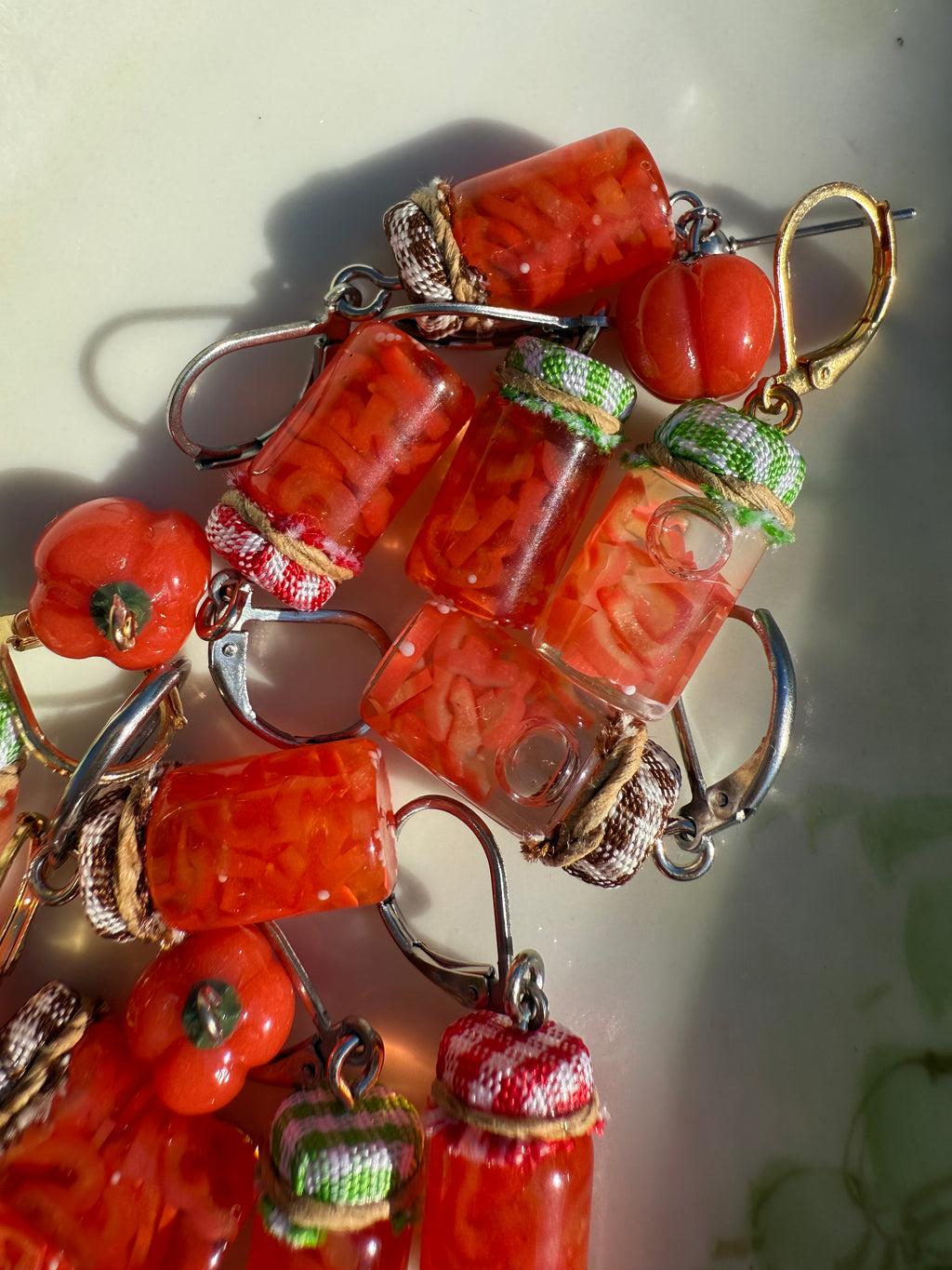 Red Bell Pepper Strips Jar Earrings