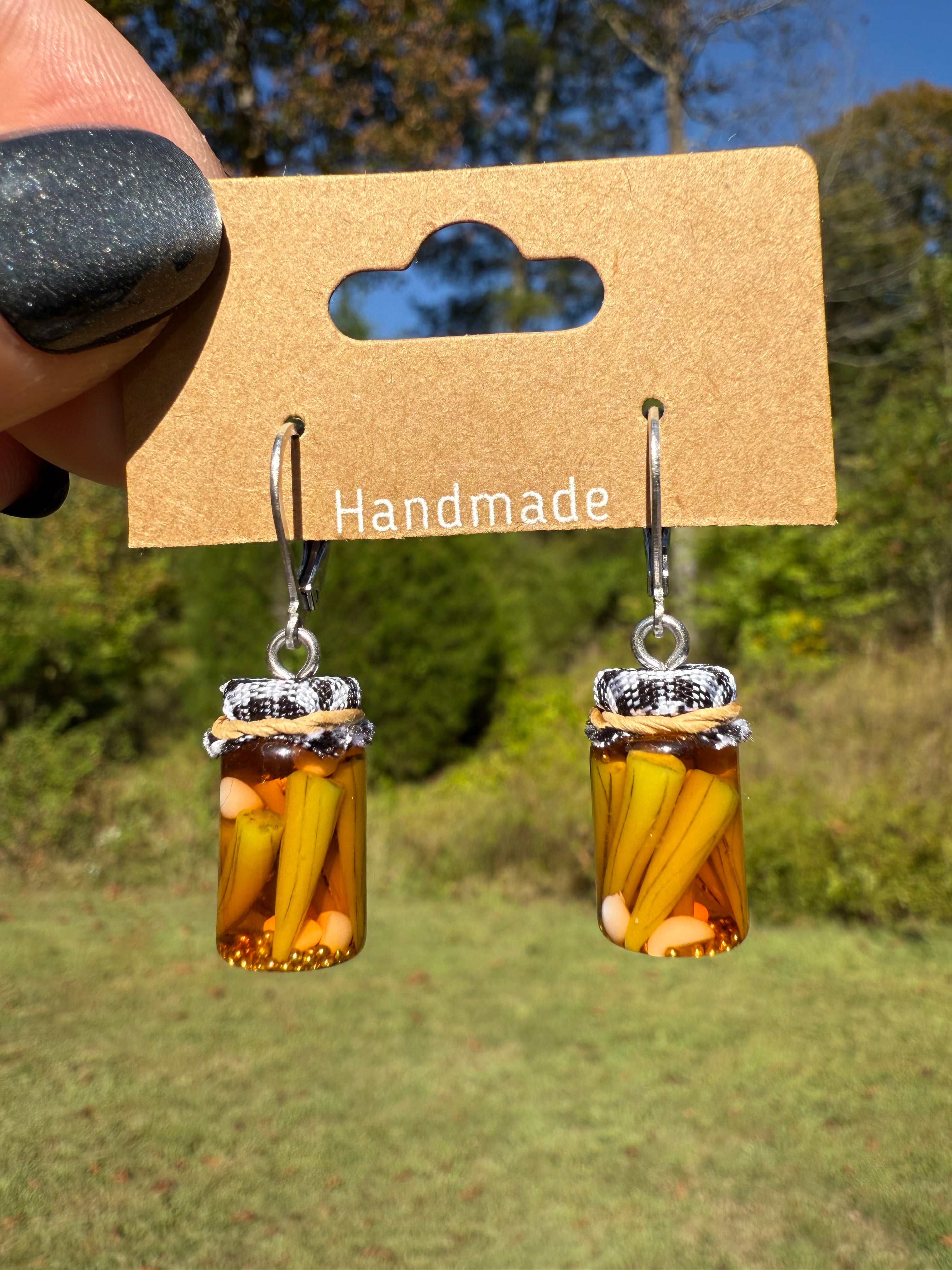 Pickled Okra Jar Earrings