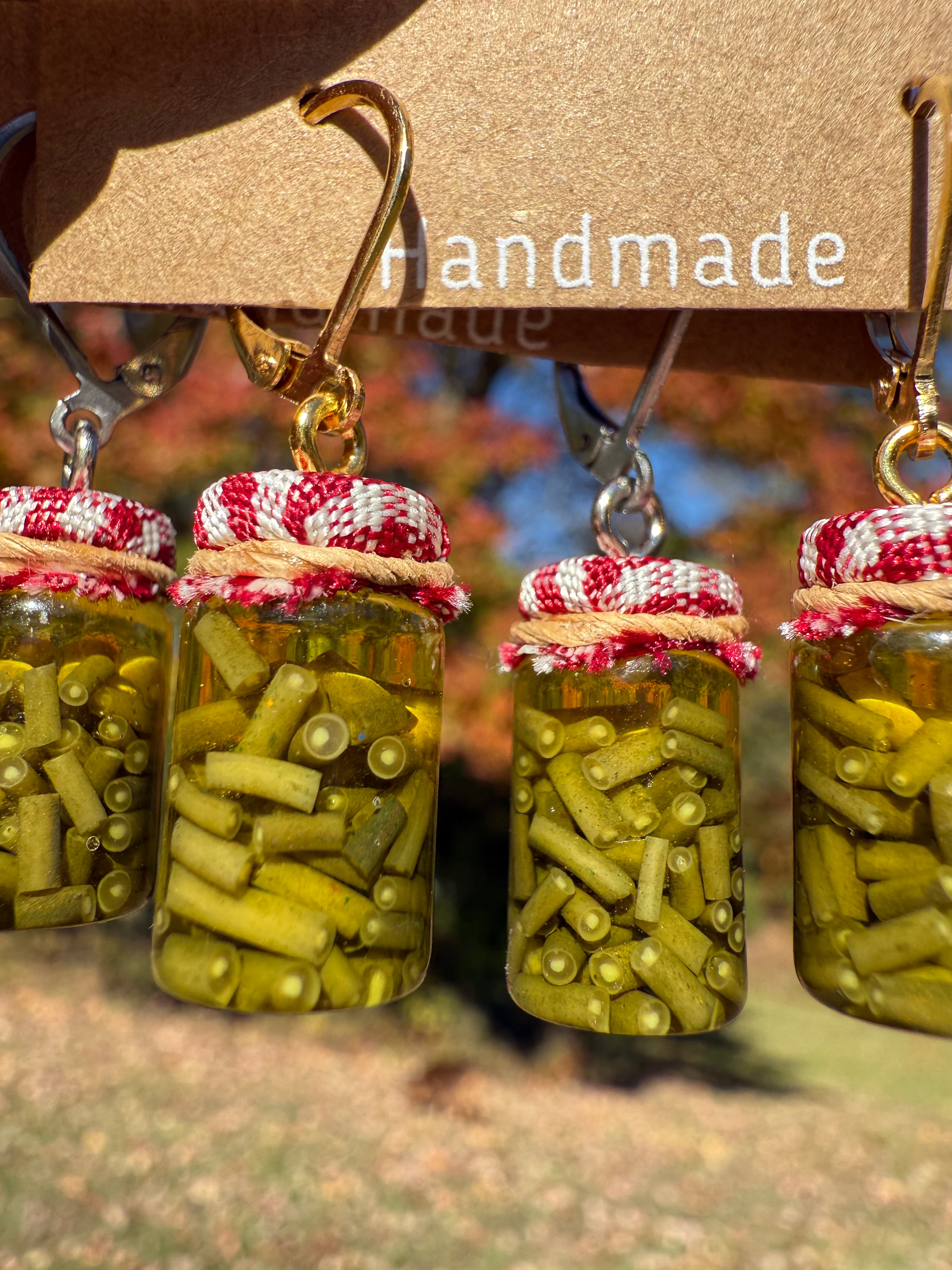 Green Beans Jar Earrings