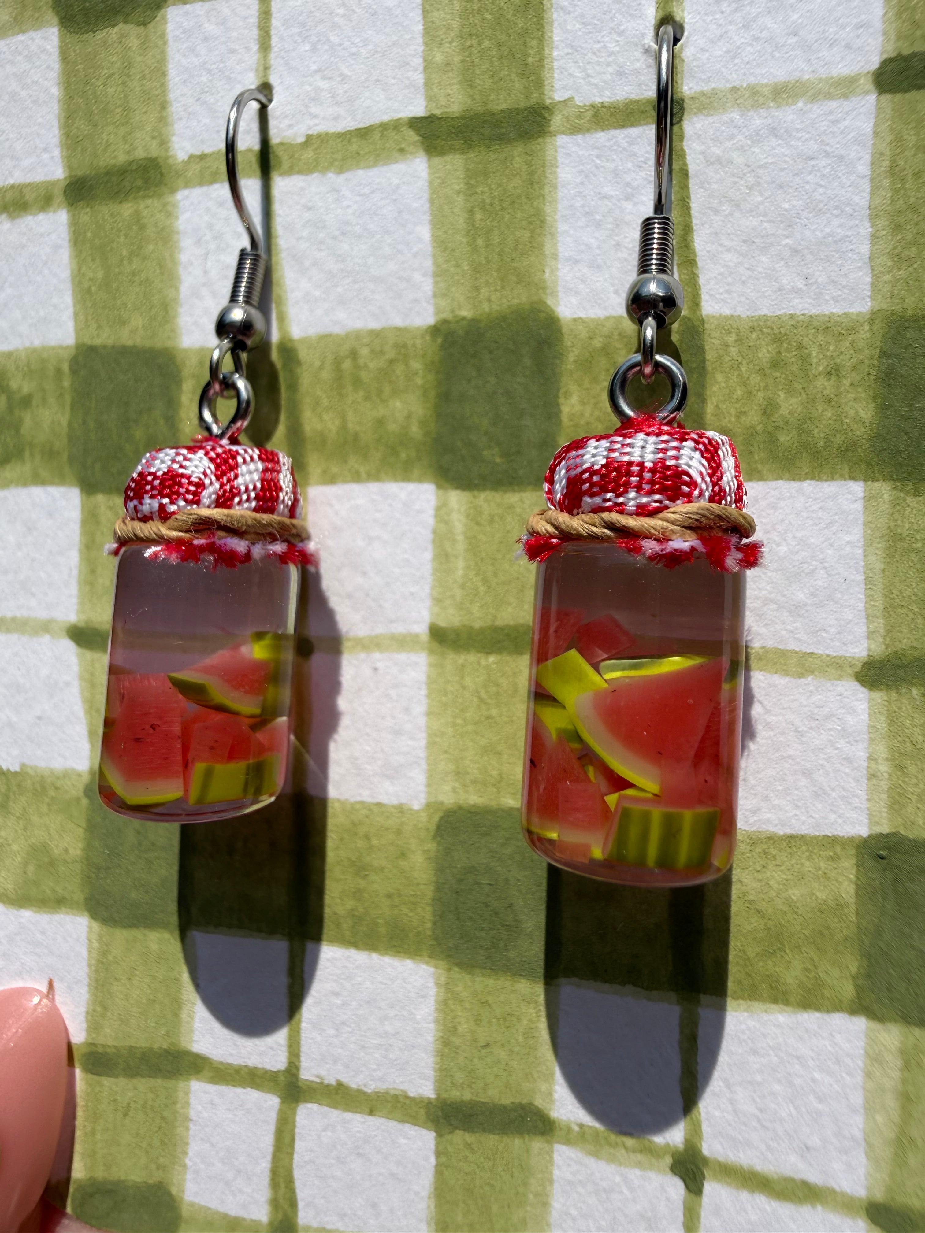 Pickled Watermelon Jar Earrings