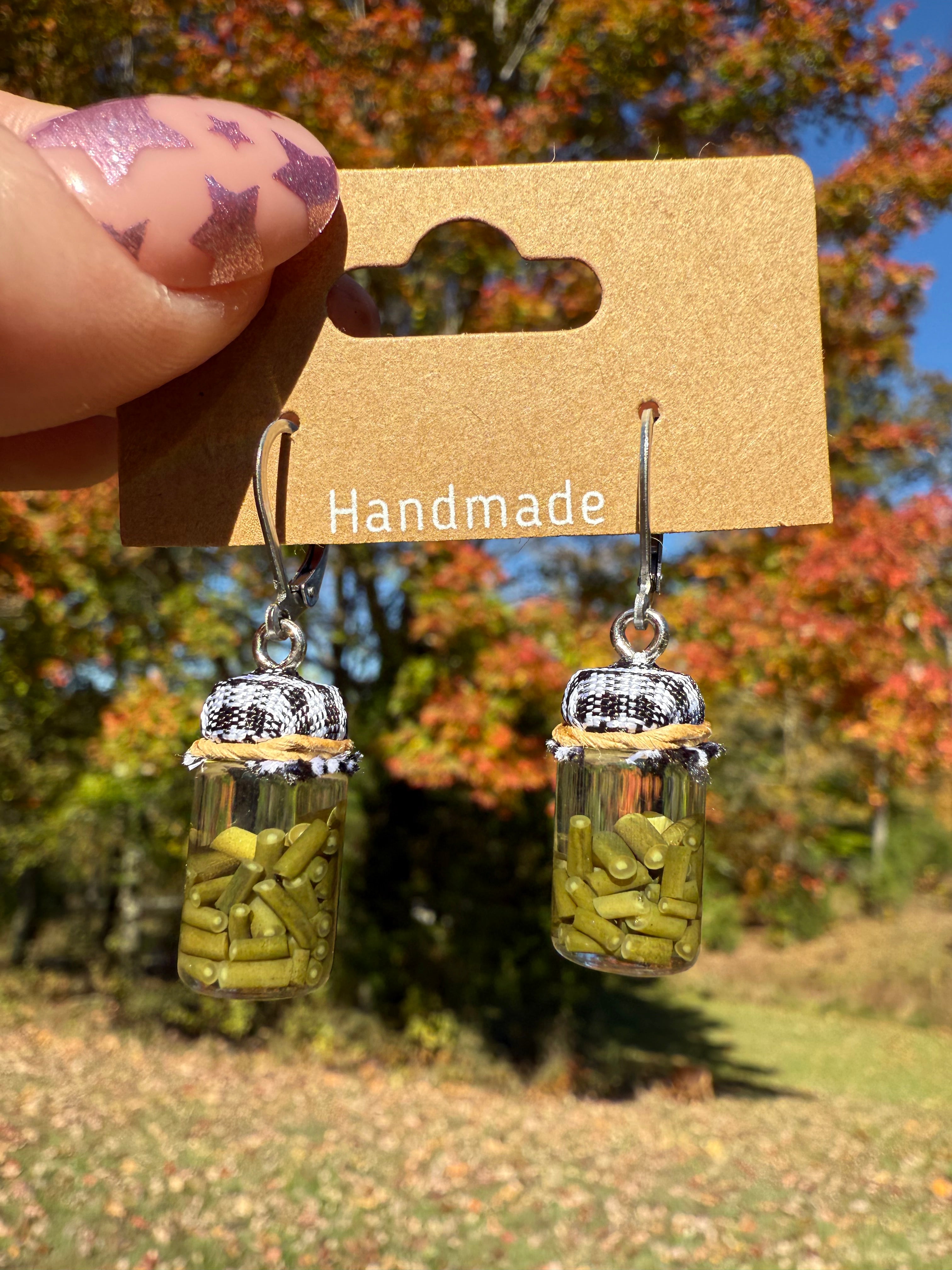 Green Beans Jar Earrings