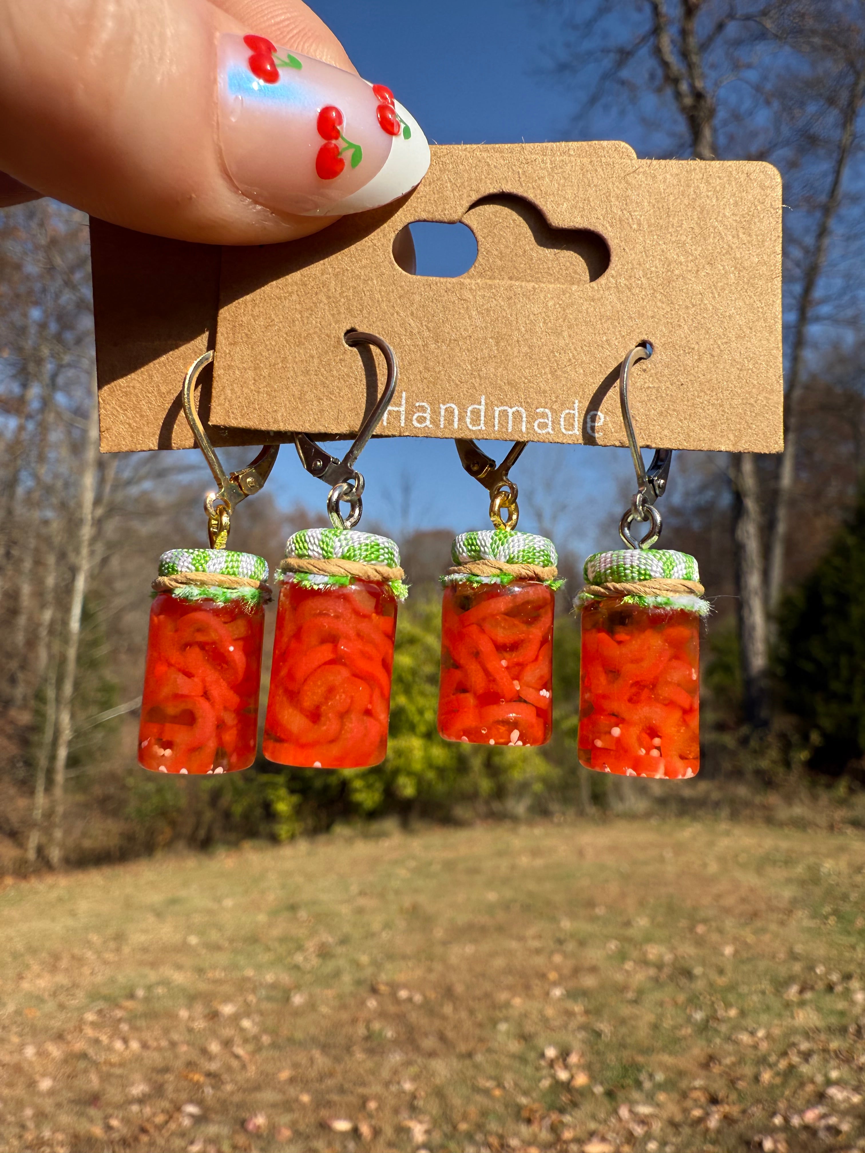 Red Bell Pepper Strips Jar Earrings