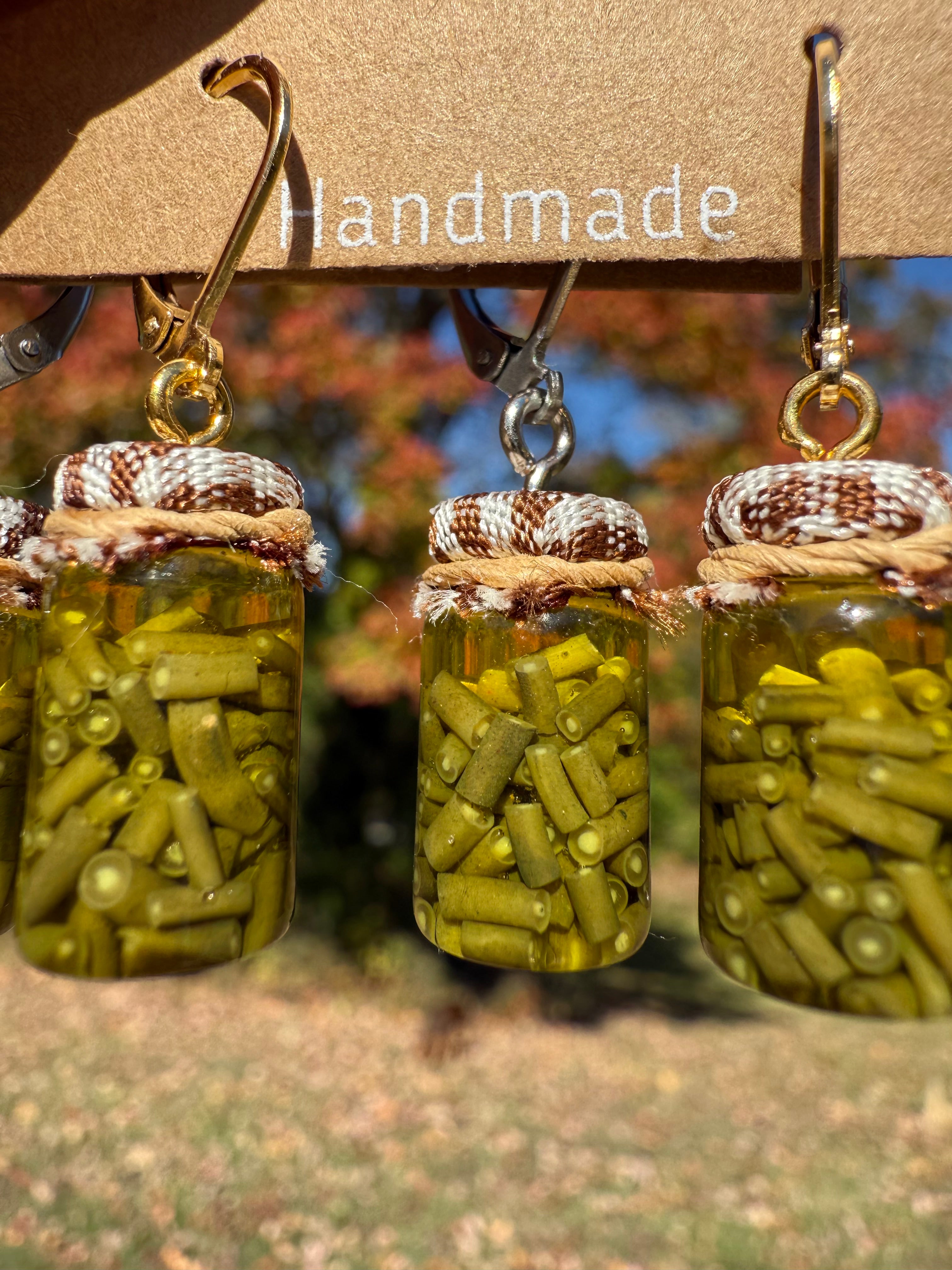 Green Beans Jar Earrings