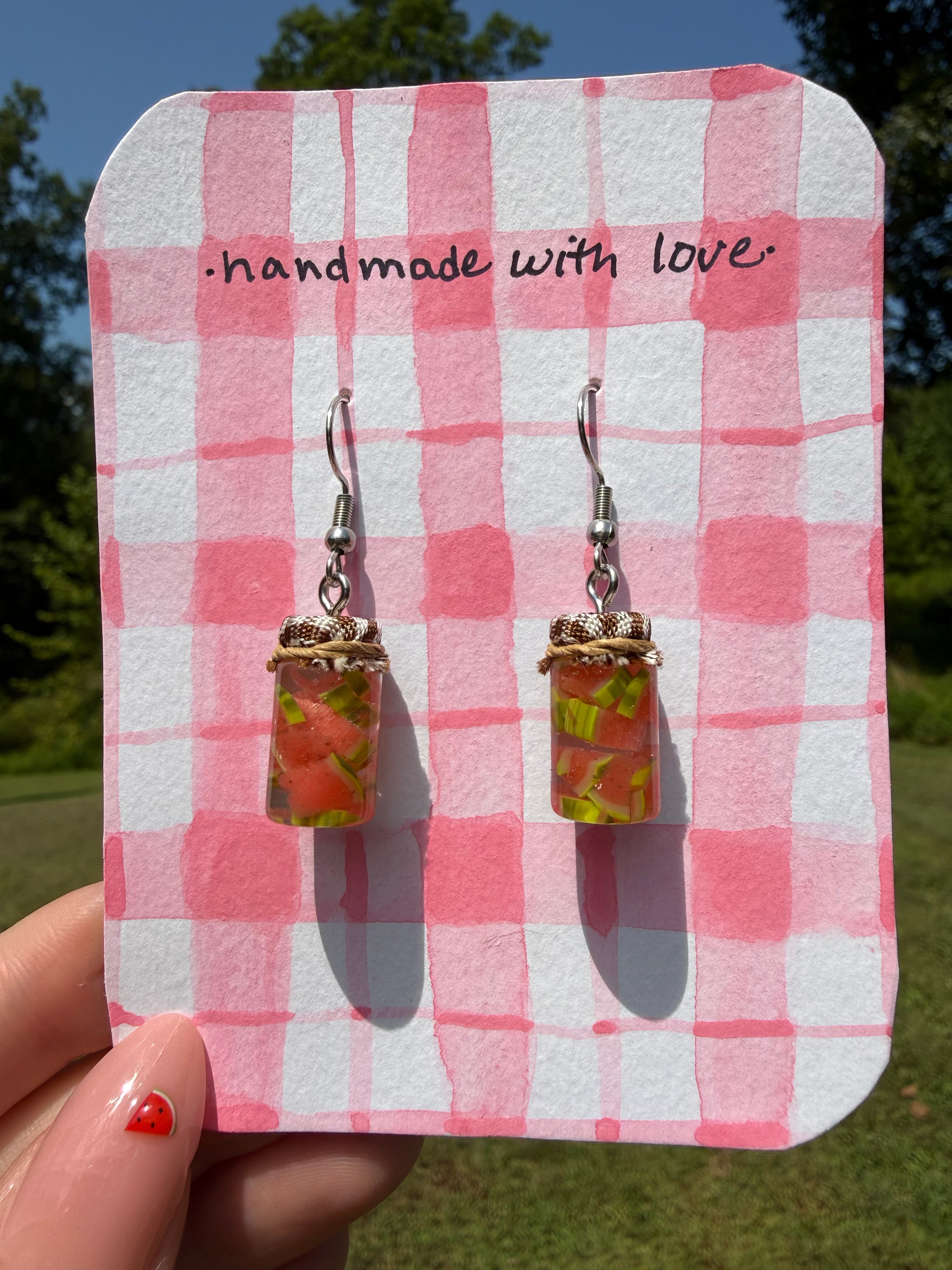 Pickled Watermelon Jar Earrings