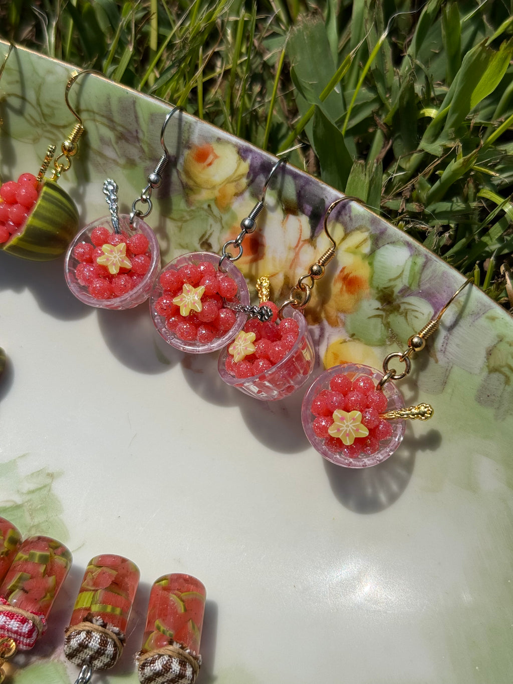 Sugared Watermelon Balls Bowl Earrings