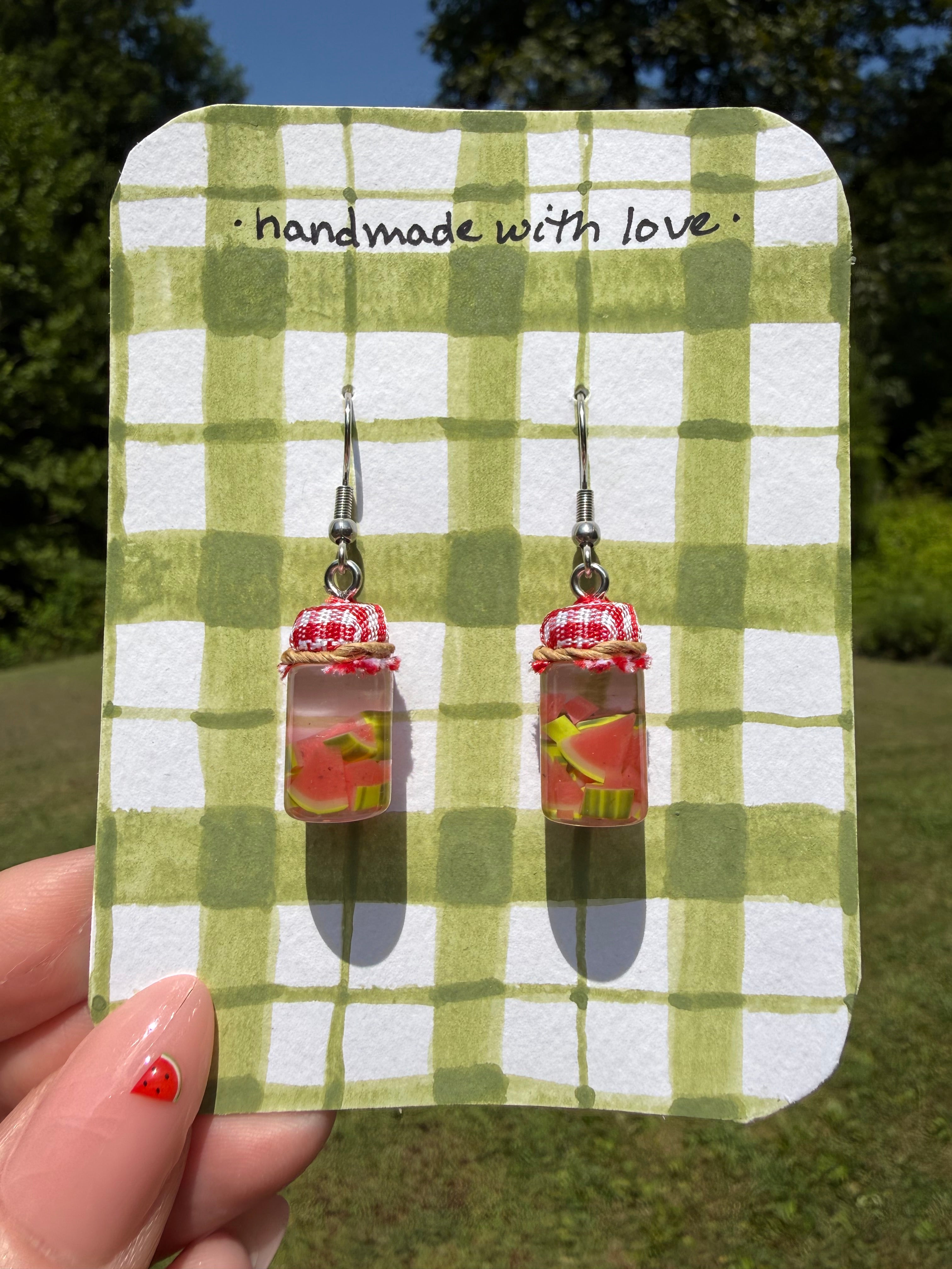 Pickled Watermelon Jar Earrings