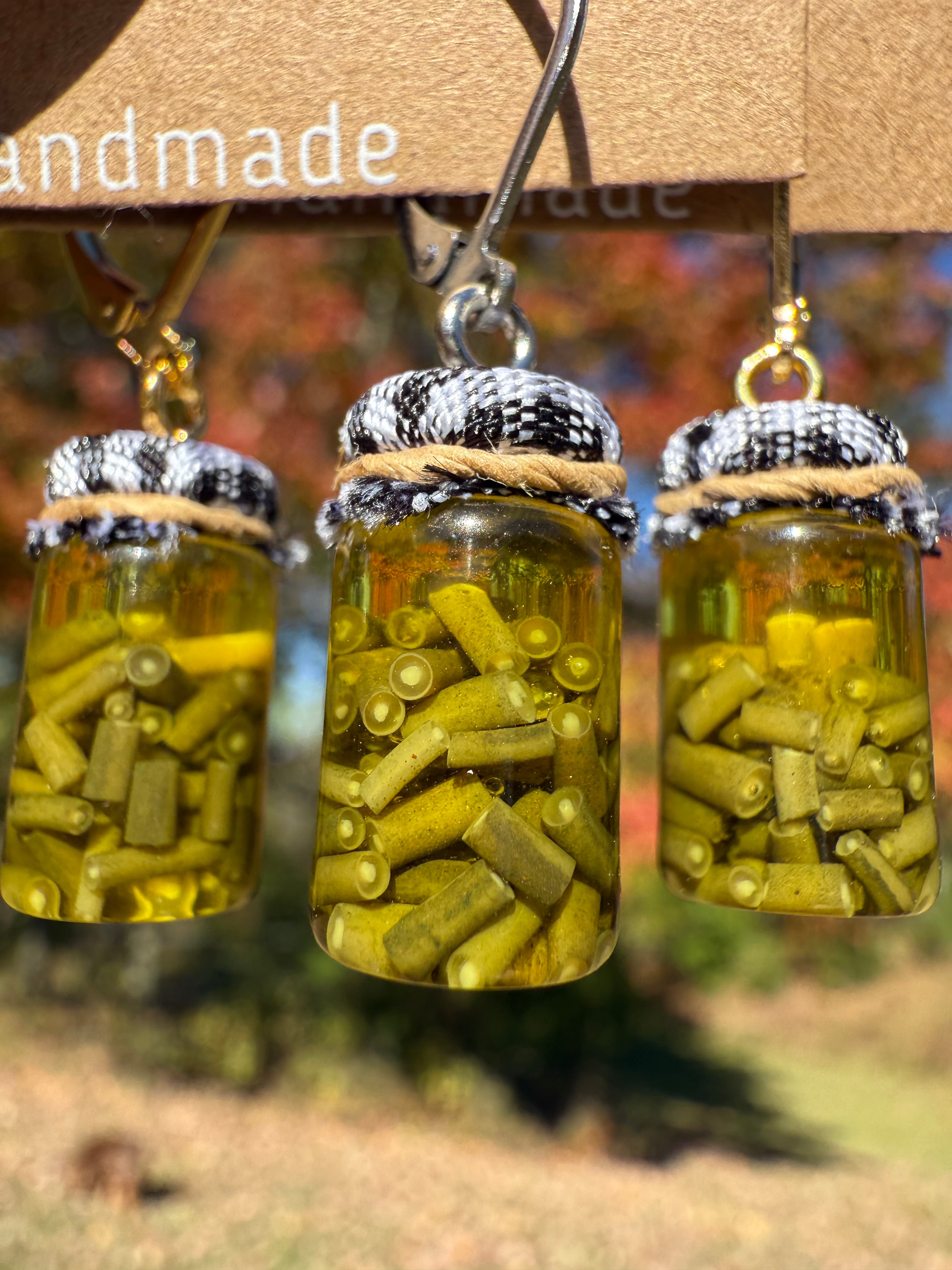 Green Beans Jar Earrings