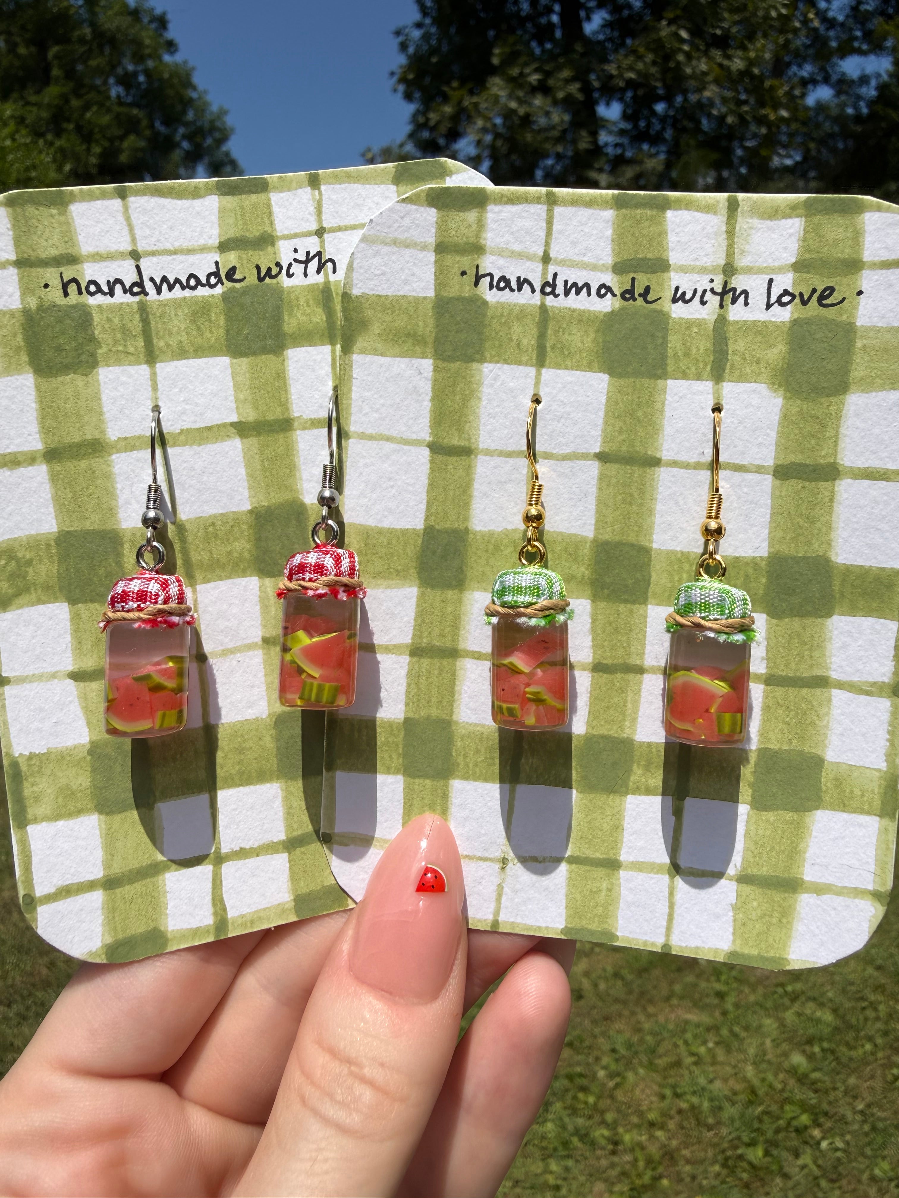 Pickled Watermelon Jar Earrings