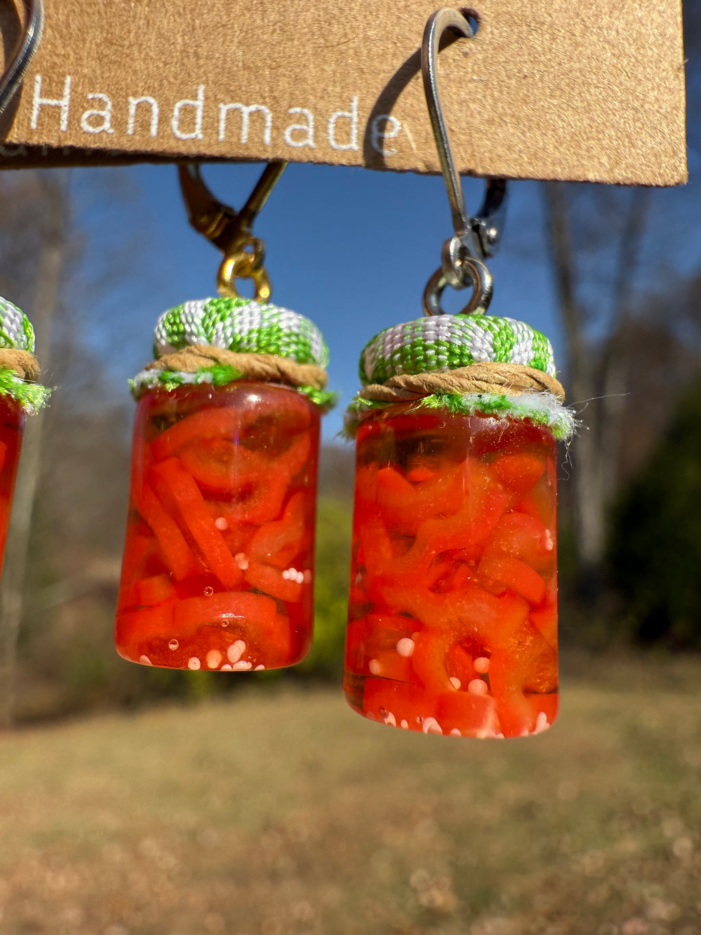 Red Bell Pepper Strips Jar Earrings