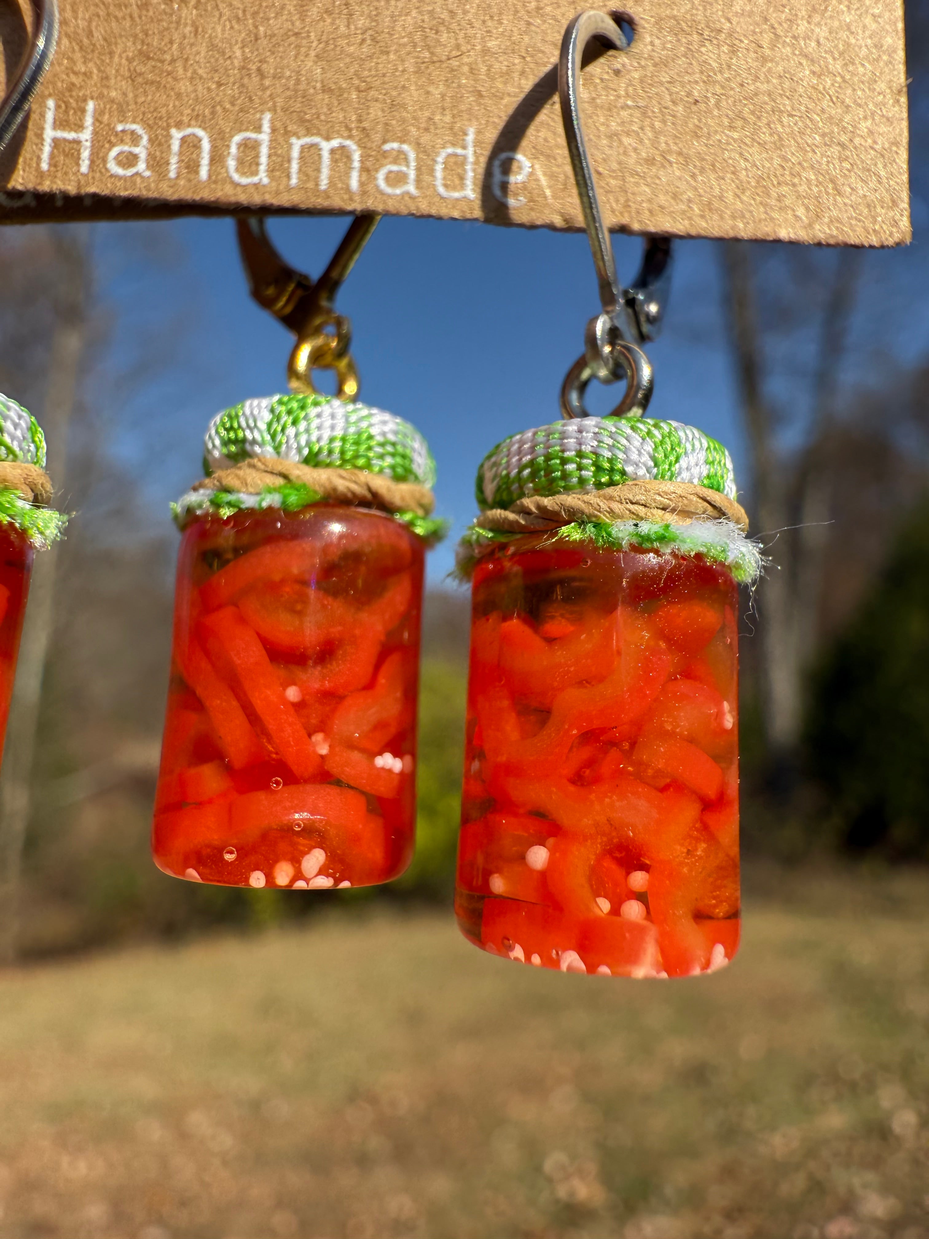 Red Bell Pepper Strips Jar Earrings