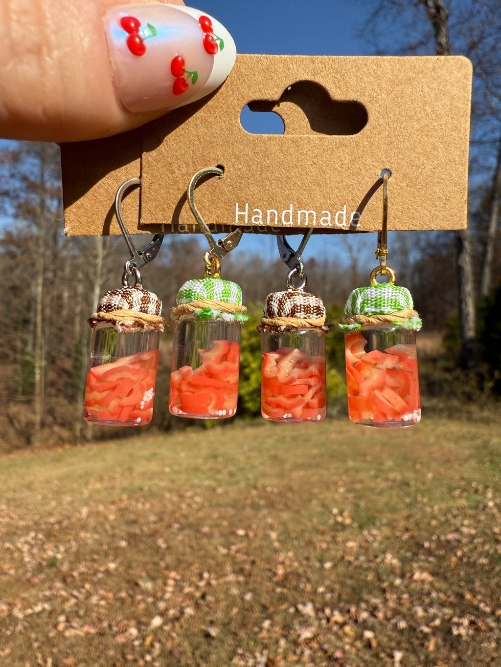 Red Bell Pepper Strips Jar Earrings
