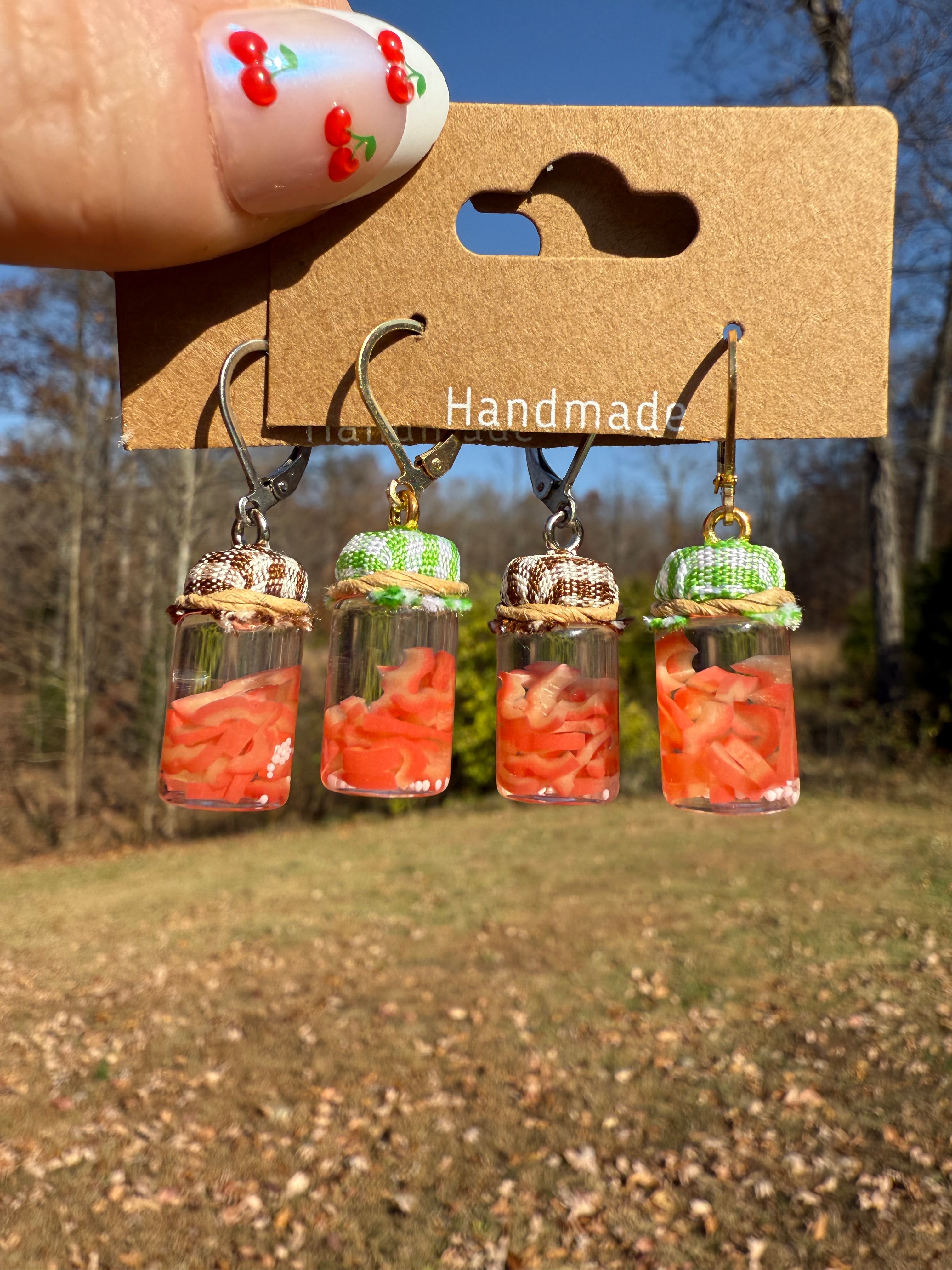 Red Bell Pepper Strips Jar Earrings