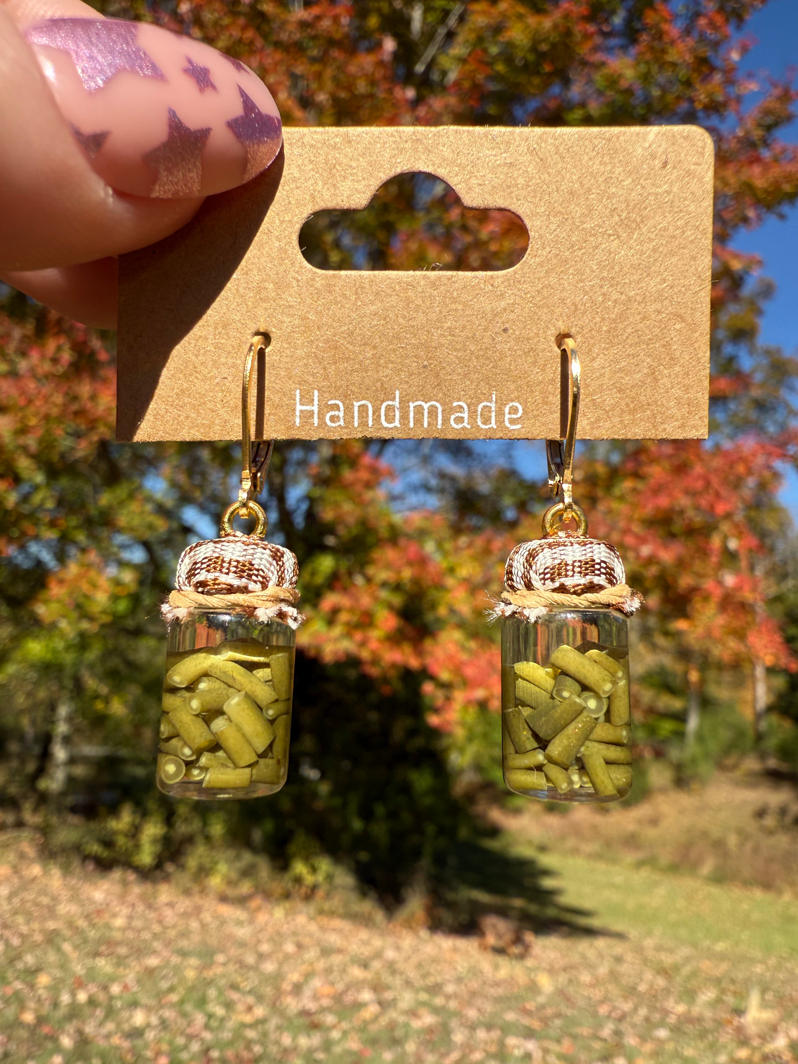 Green Beans Jar Earrings