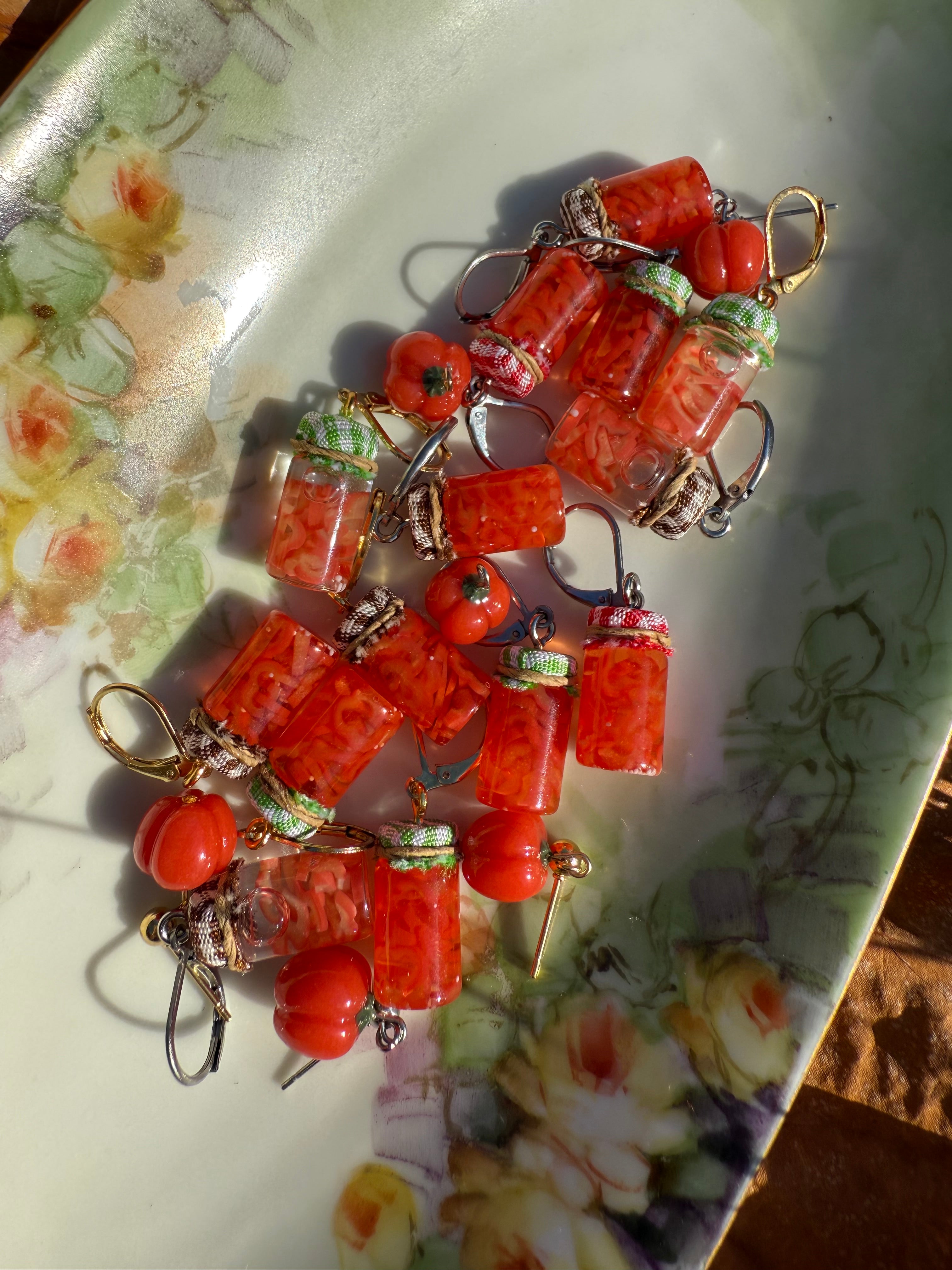 Red Bell Pepper Strips Jar Earrings