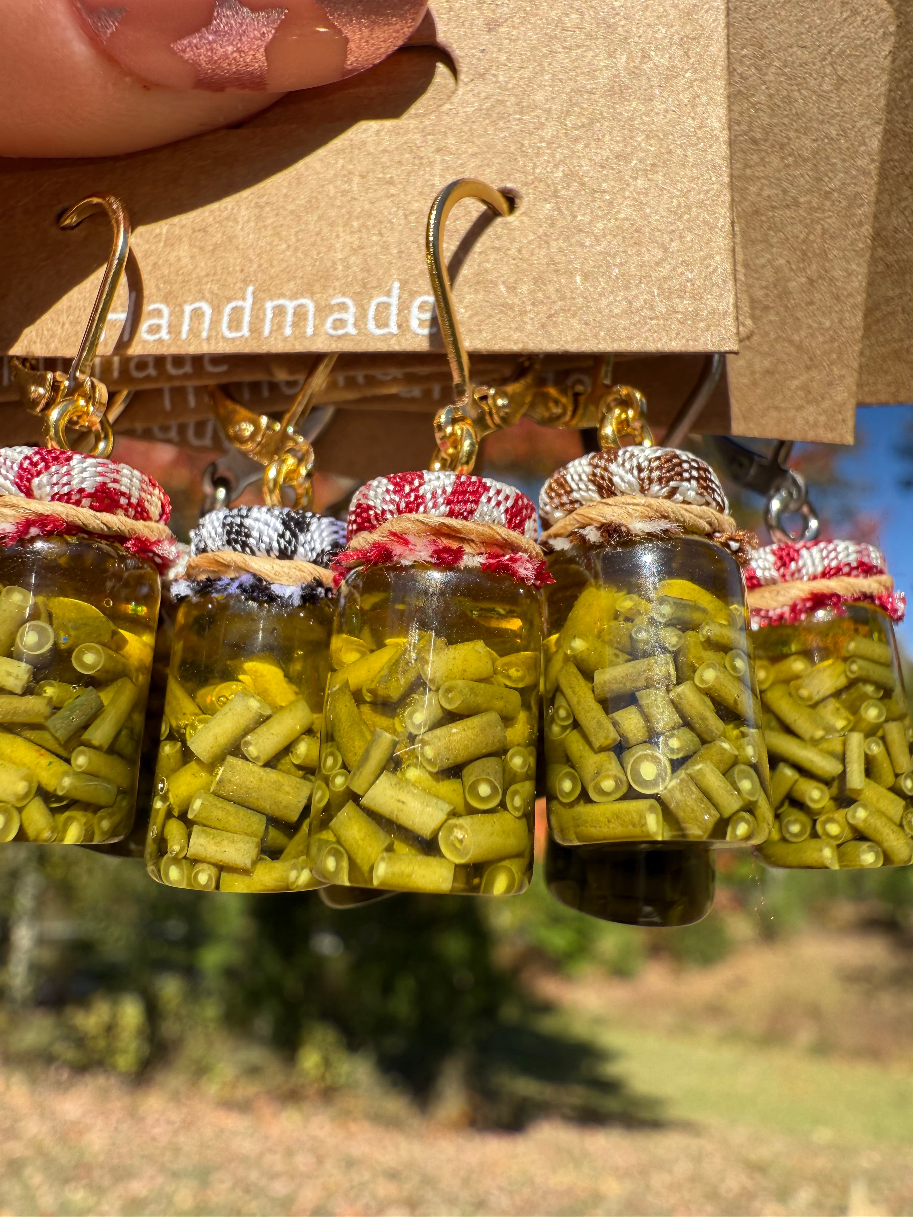 Green Beans Jar Earrings