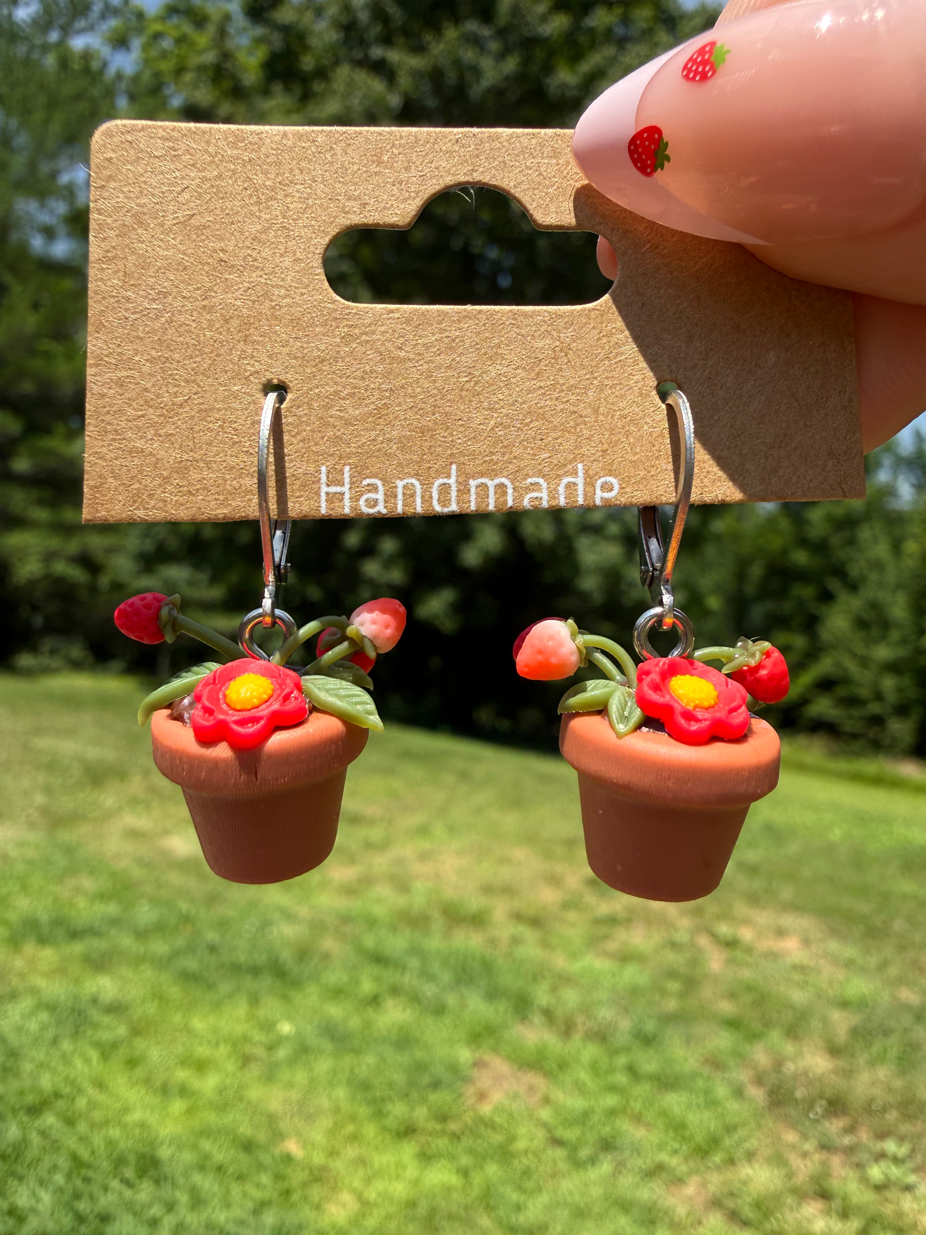 Potted Strawberry Plant Earrings