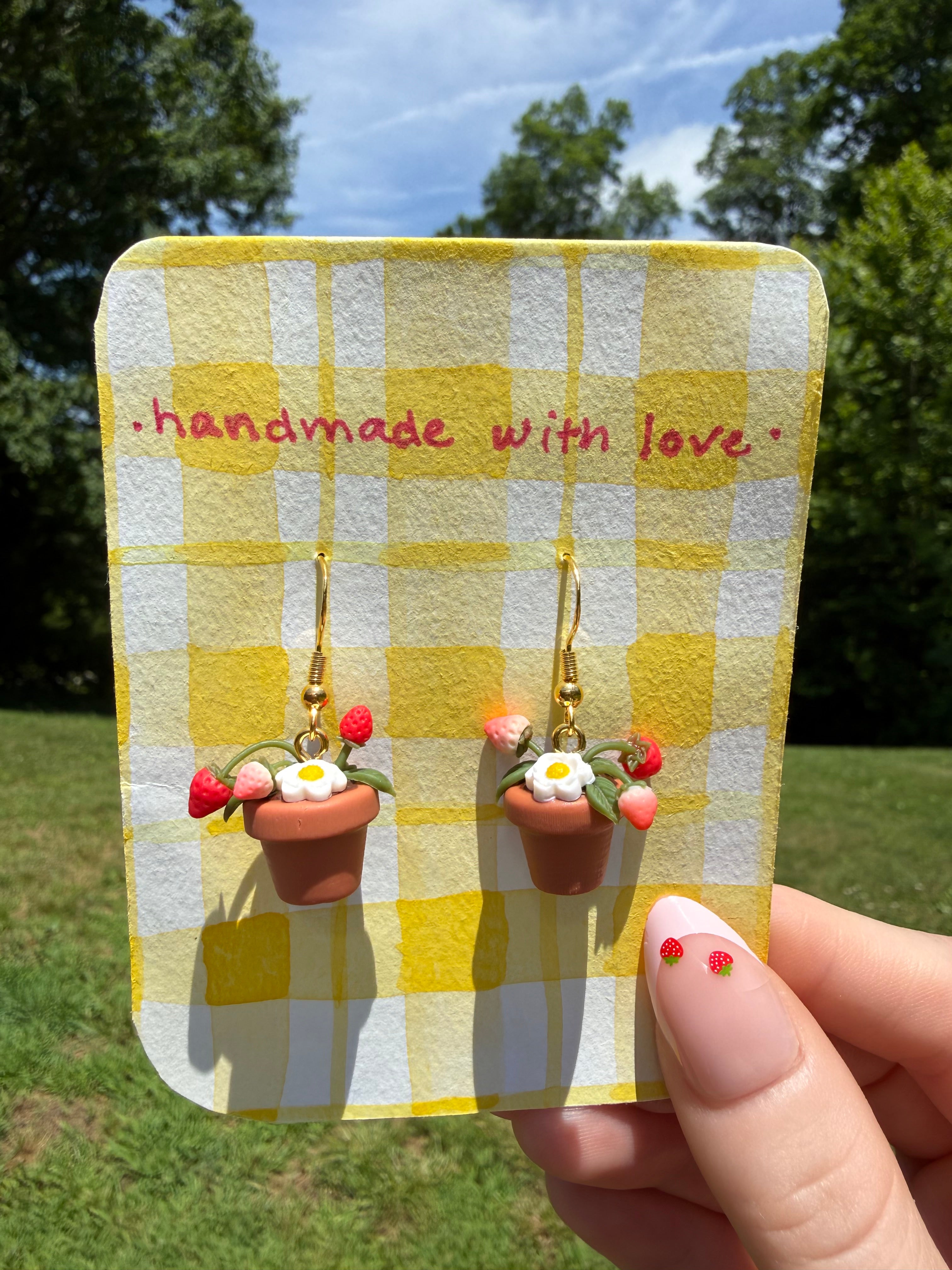 Potted Strawberry Plant Earrings