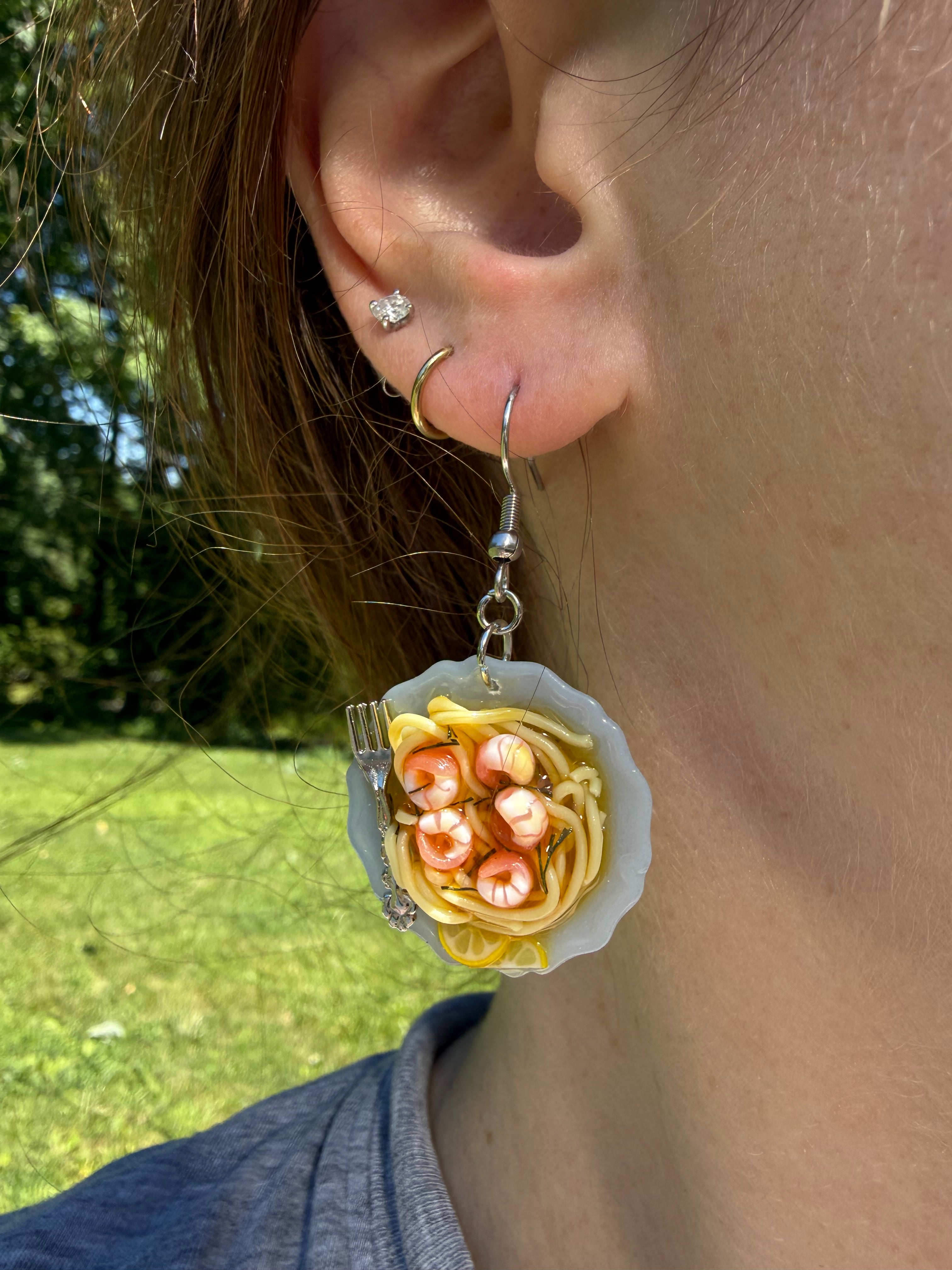Shrimp Pasta Plate Earrings