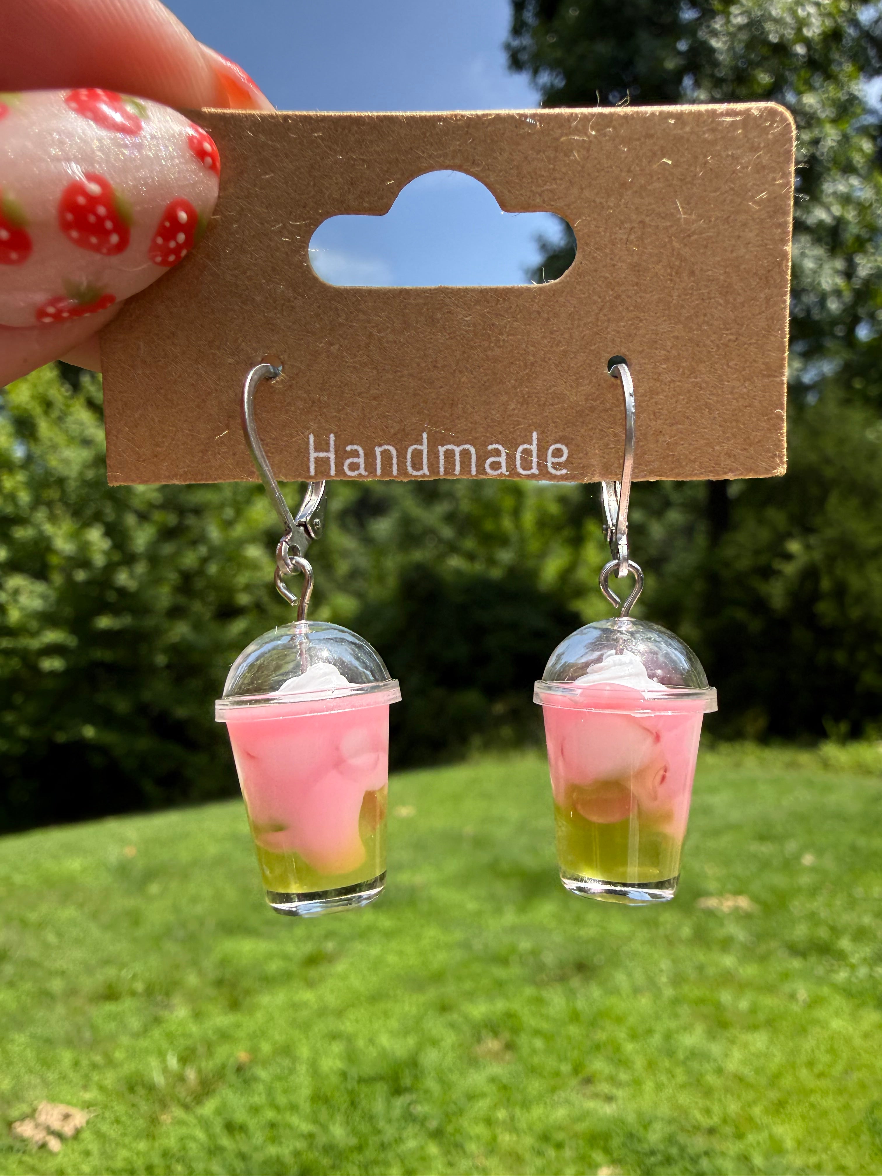 Strawberry Sky Iced Matcha Latte Earrings