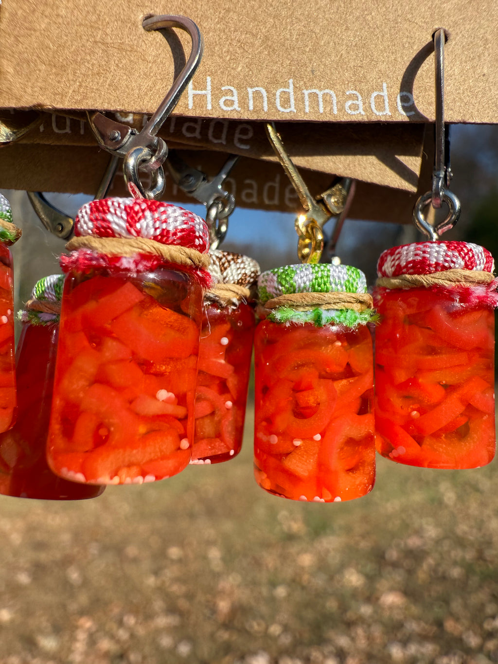 Red Bell Pepper Strips Jar Earrings