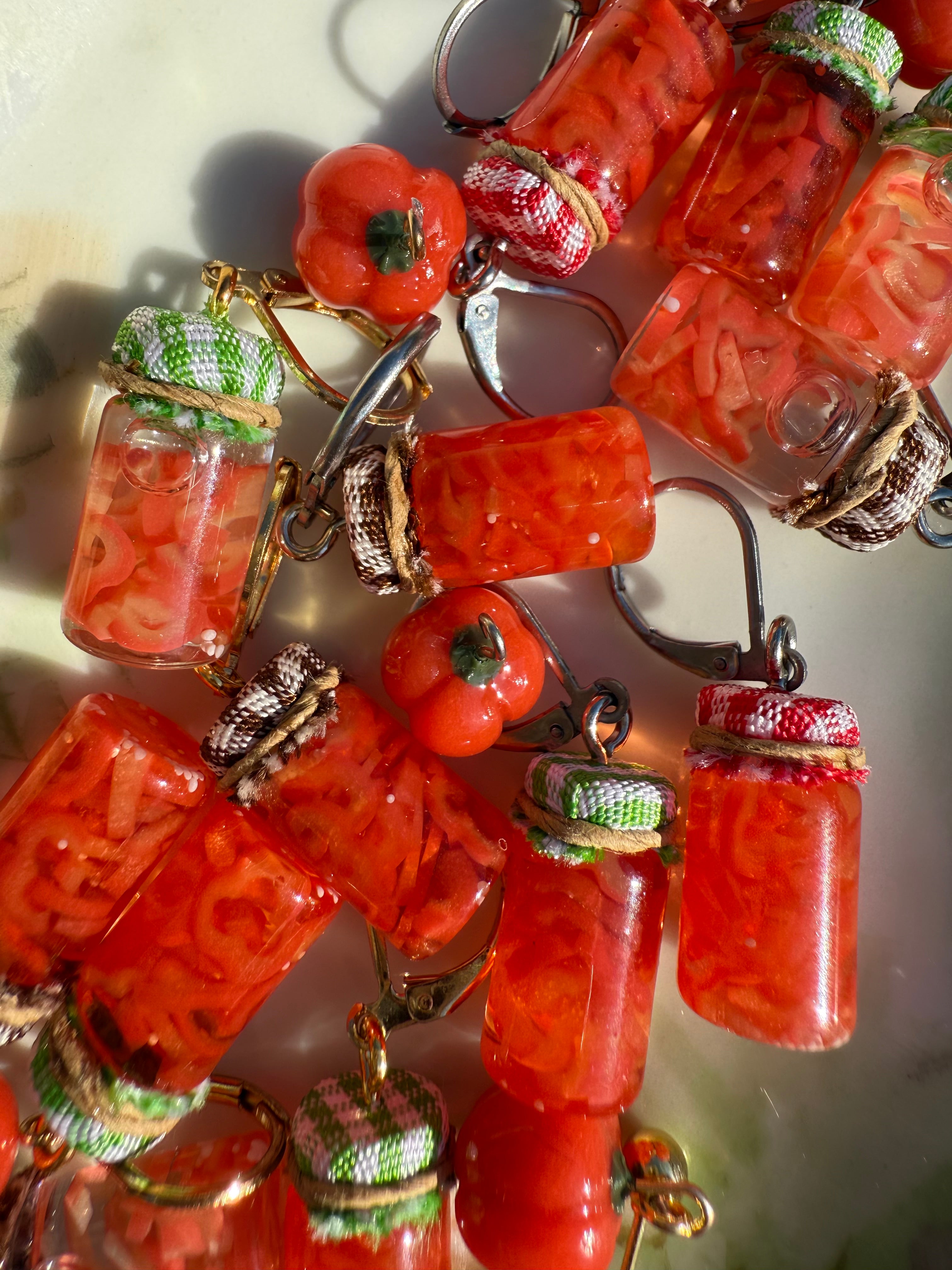 Red Bell Pepper Strips Jar Earrings