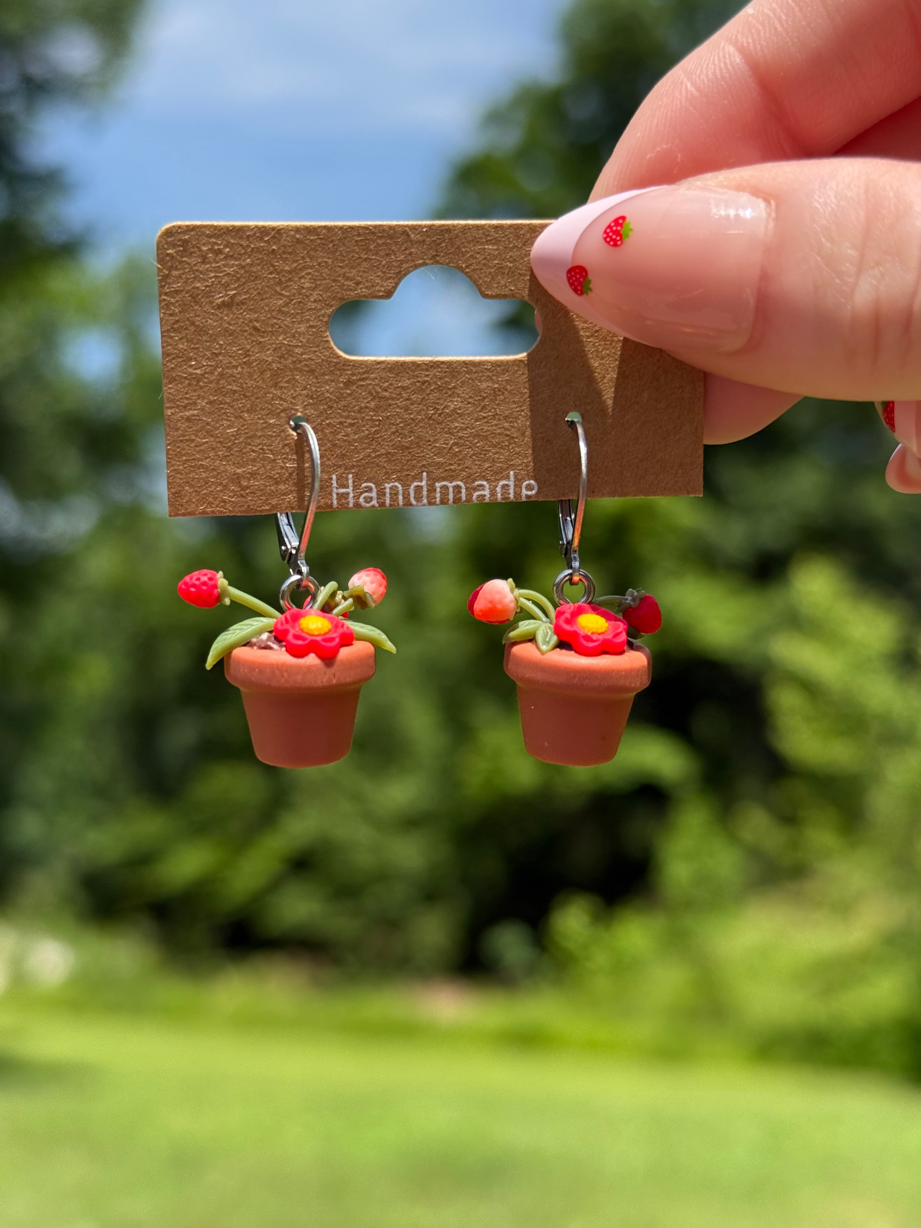 Potted Strawberry Plant Earrings