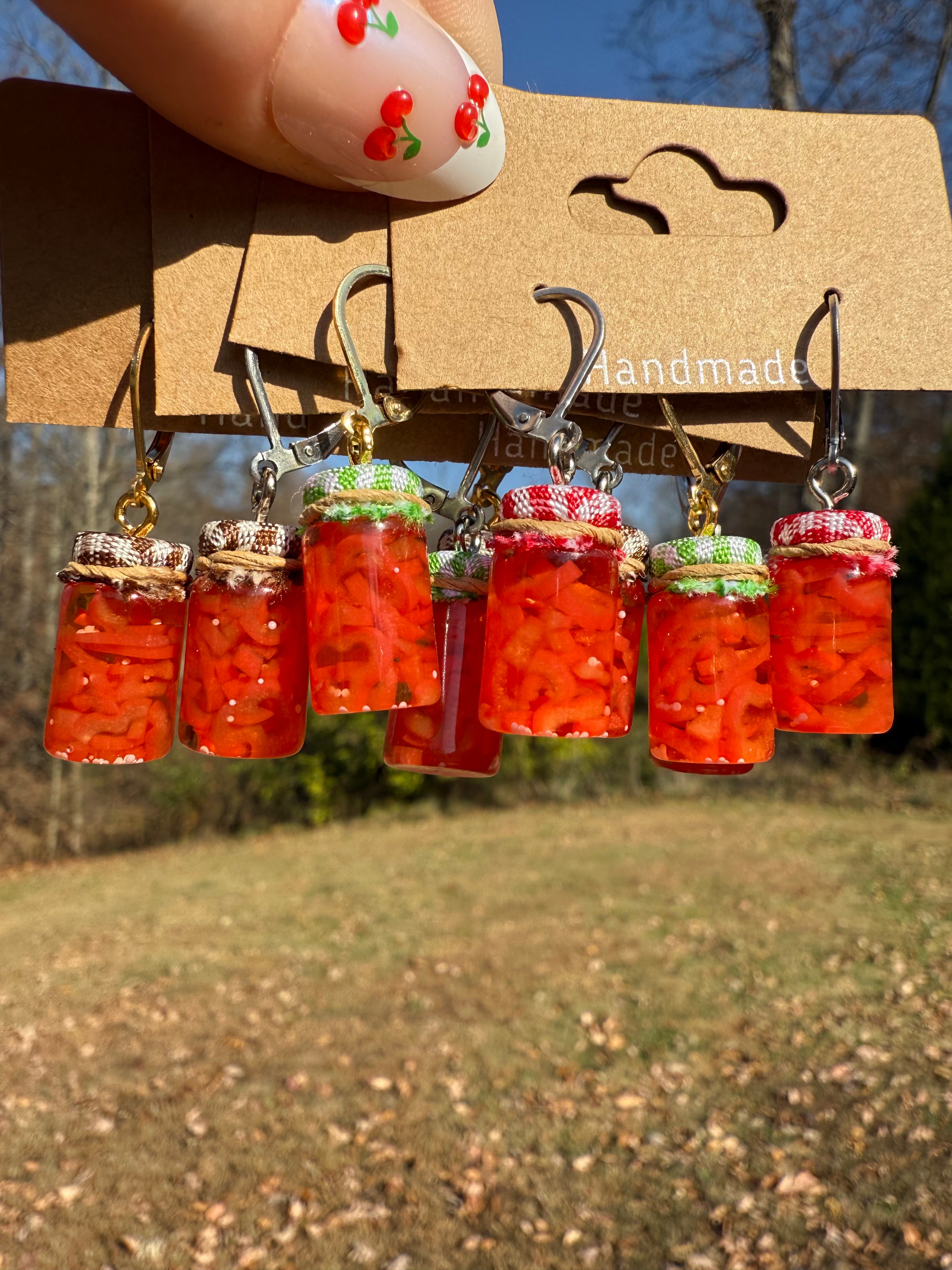 Red Bell Pepper Strips Jar Earrings