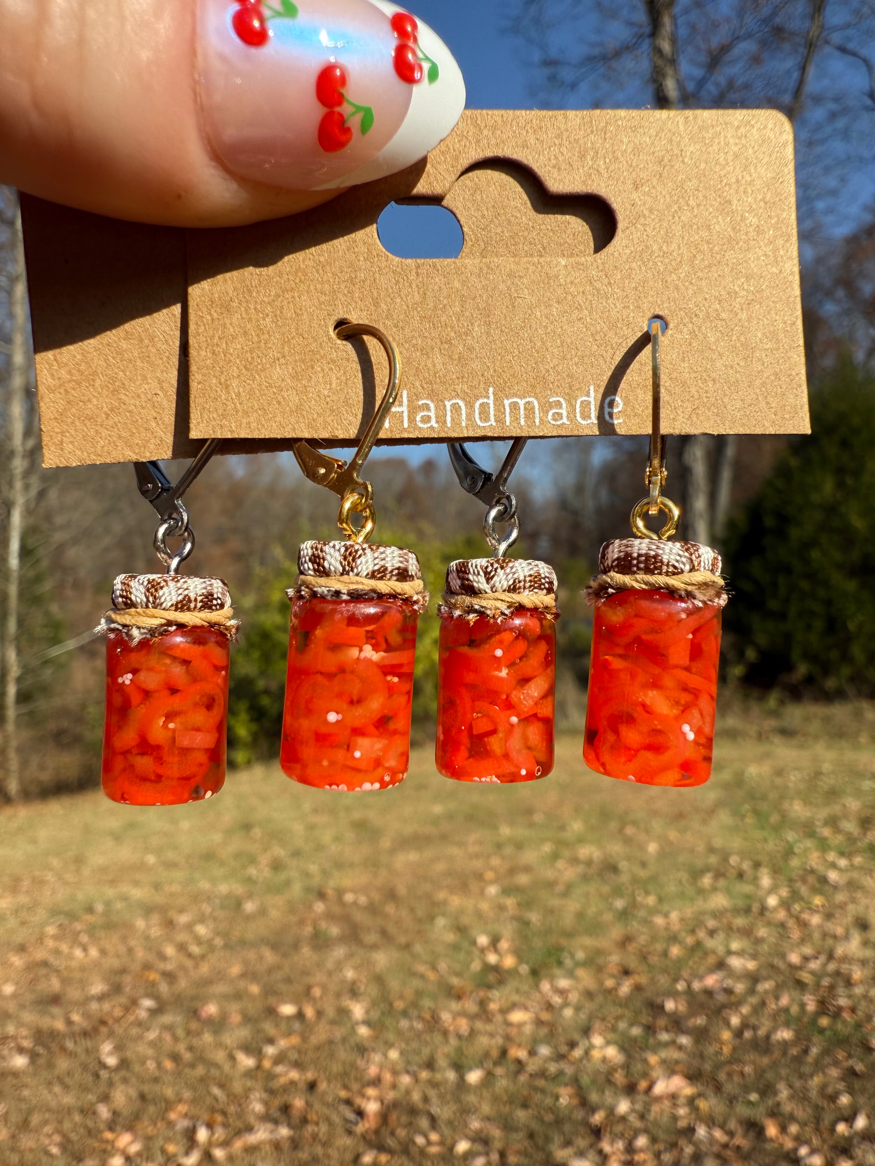 Red Bell Pepper Strips Jar Earrings