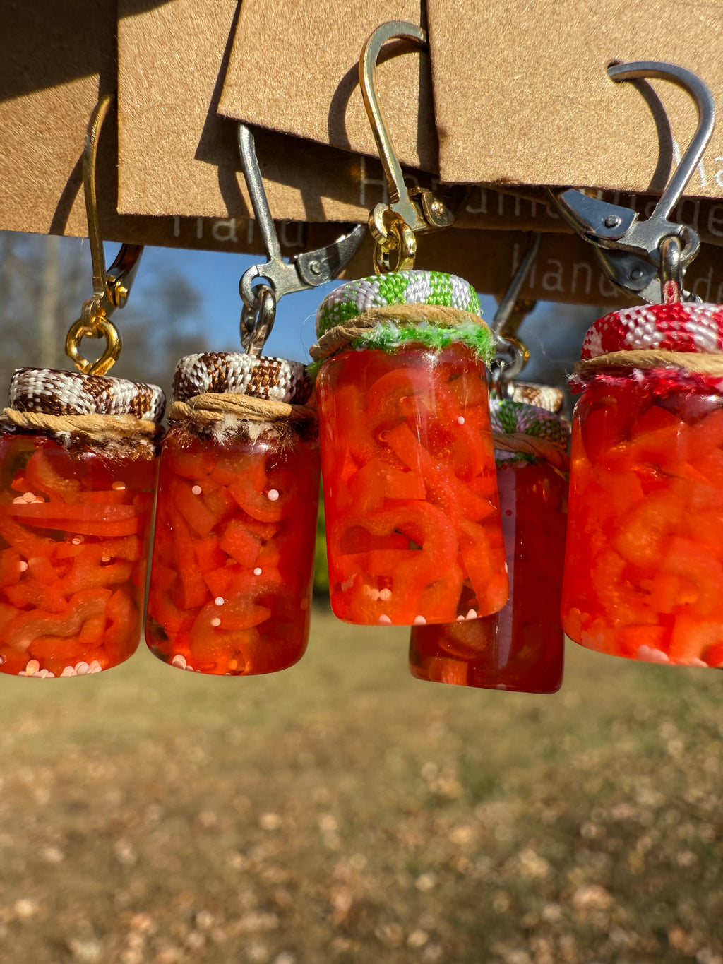 Red Bell Pepper Strips Jar Earrings
