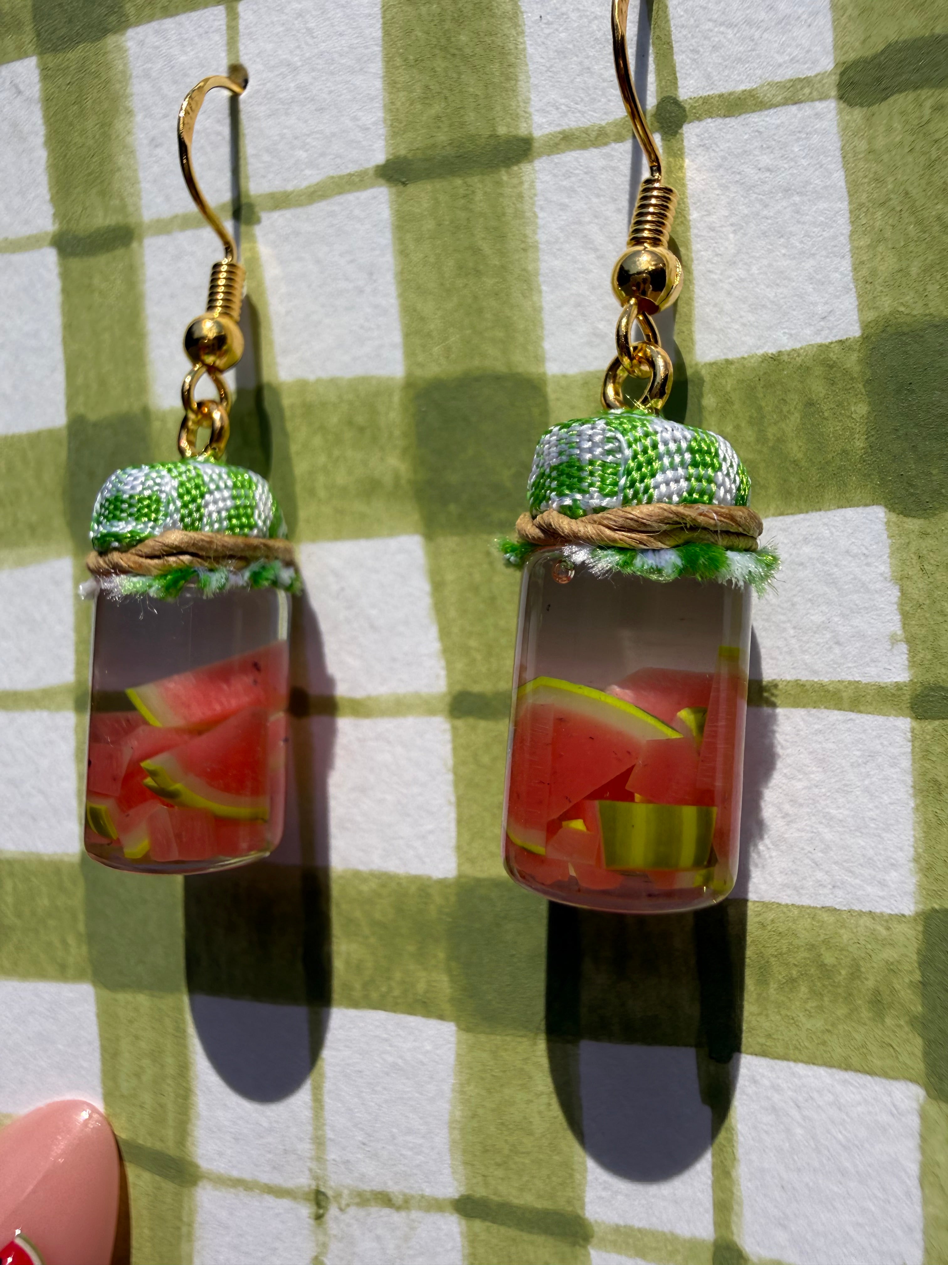 Pickled Watermelon Jar Earrings